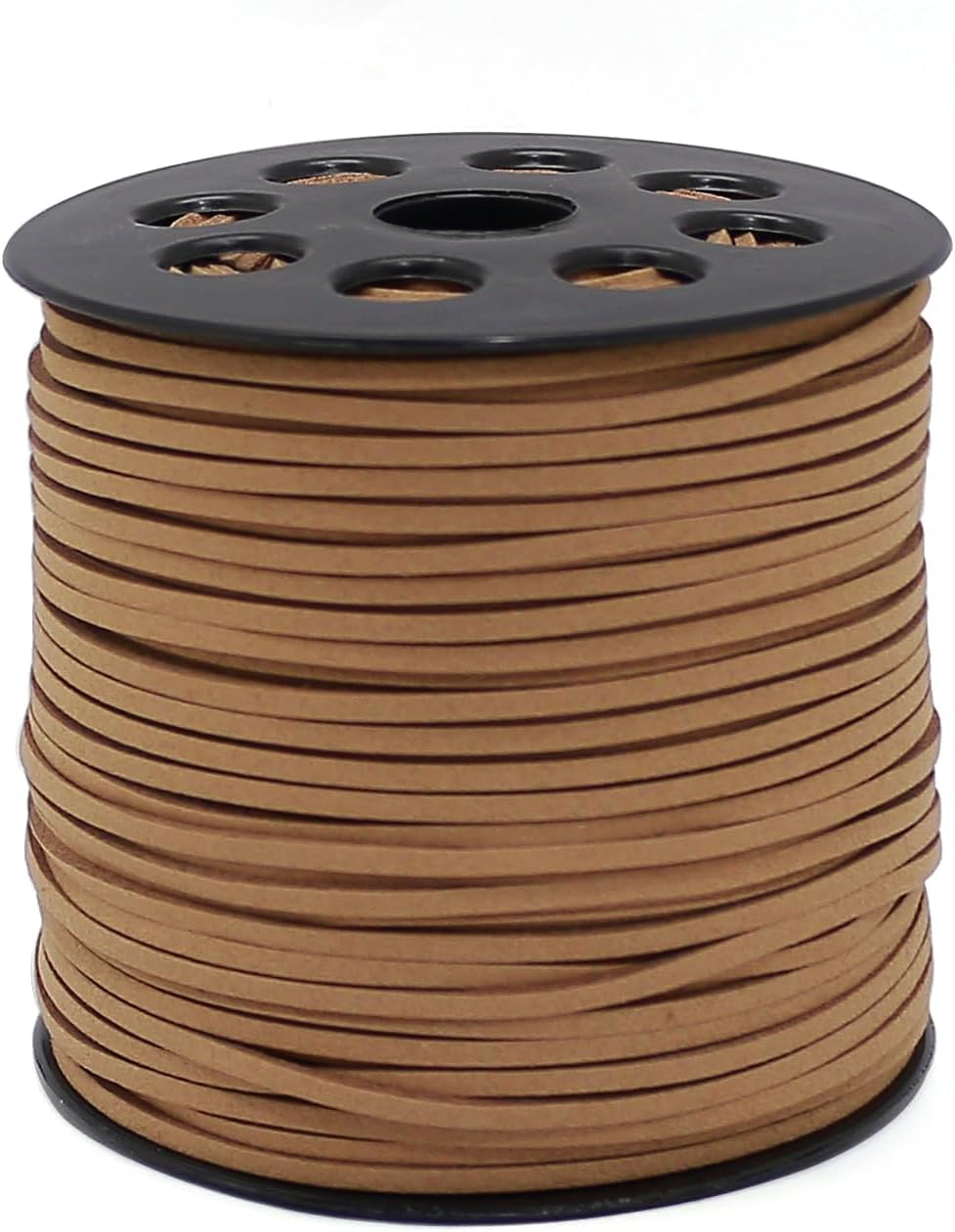 FQTANJU 100 Yards Suede Cord, 2.65mm Flat Faux Leather Cord with Roll Spool Beading Craft Thread for Necklaces, Bracelets, Jewelry Making, Beading and DIY Handmade Crafts (Light Brown)