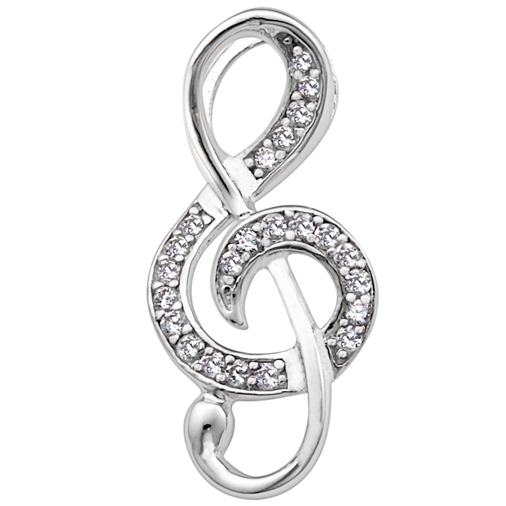 Vinani Anhänger Note mit weißen Zirkonia elegant glänzend mit Schlangenkette Sterling Silber 925 Kette Italien Notenschlüssel Musik 2ANO-S00