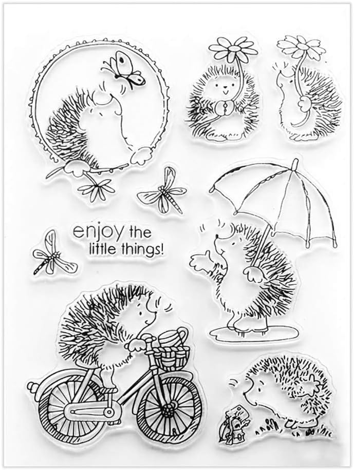 Beautiful Cycling Hedgehog Silicone Clear Stamper DIY Scrapbooking Card Album Decor DIY Custom PVC Environmental Seal Stamp Tool Eco-Friendly and Practical Scrapbooking Stamp