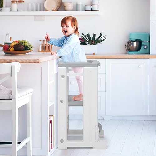 Miniatura 5 de Torre para niños pequeños, taburete de cocina para niños, torre de pie para encimera de cocina y fregadero, estructura anti-punta más estable, con