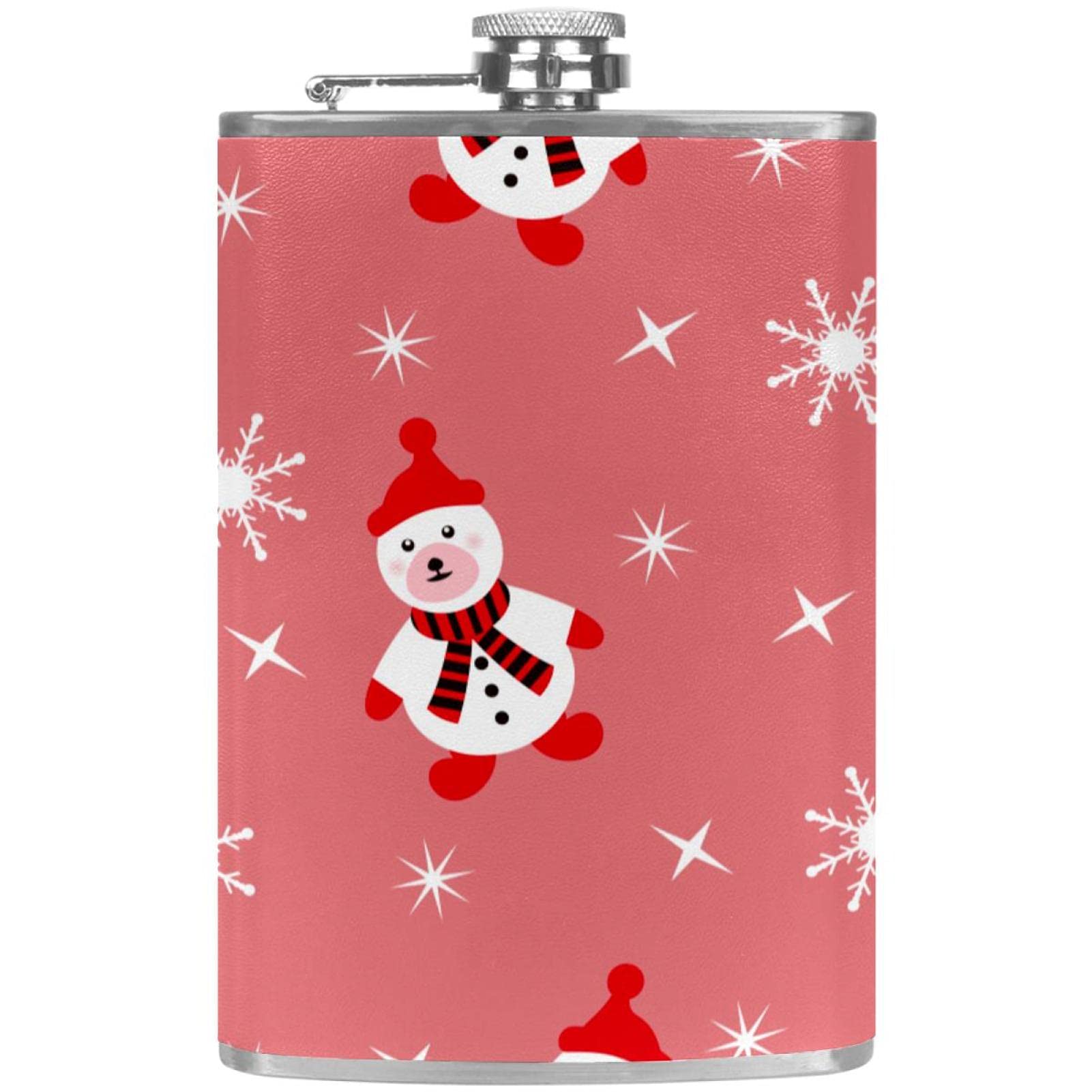 Flasque femme rose foncé étanche petite taille avec entonnoir motif Noël