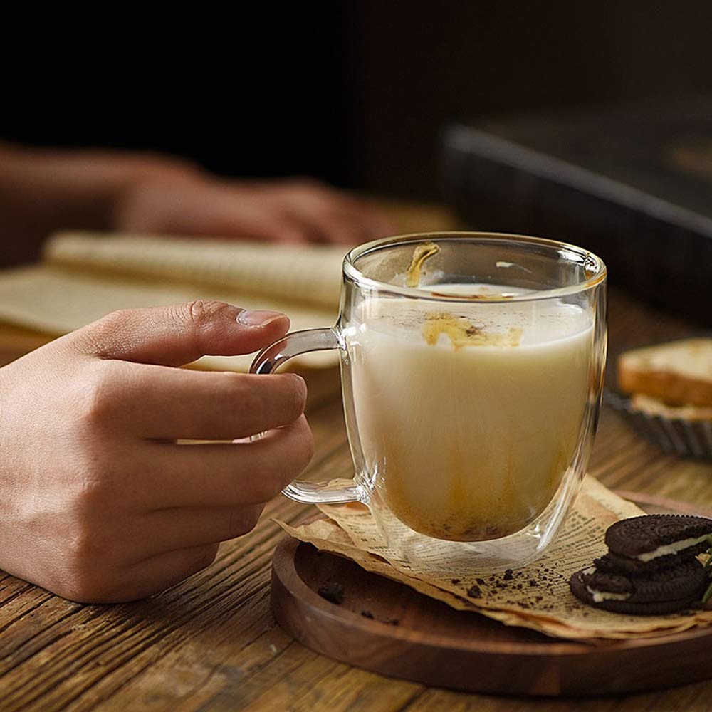 Tasse à thé en verre, tasse à thé fleur, tasse à café en verre, tasse en verre double couche réutilisable résistant à la chaleur, café isolé, tasse à lait, tasse à eau domestique, ceinture anti-brûlur
