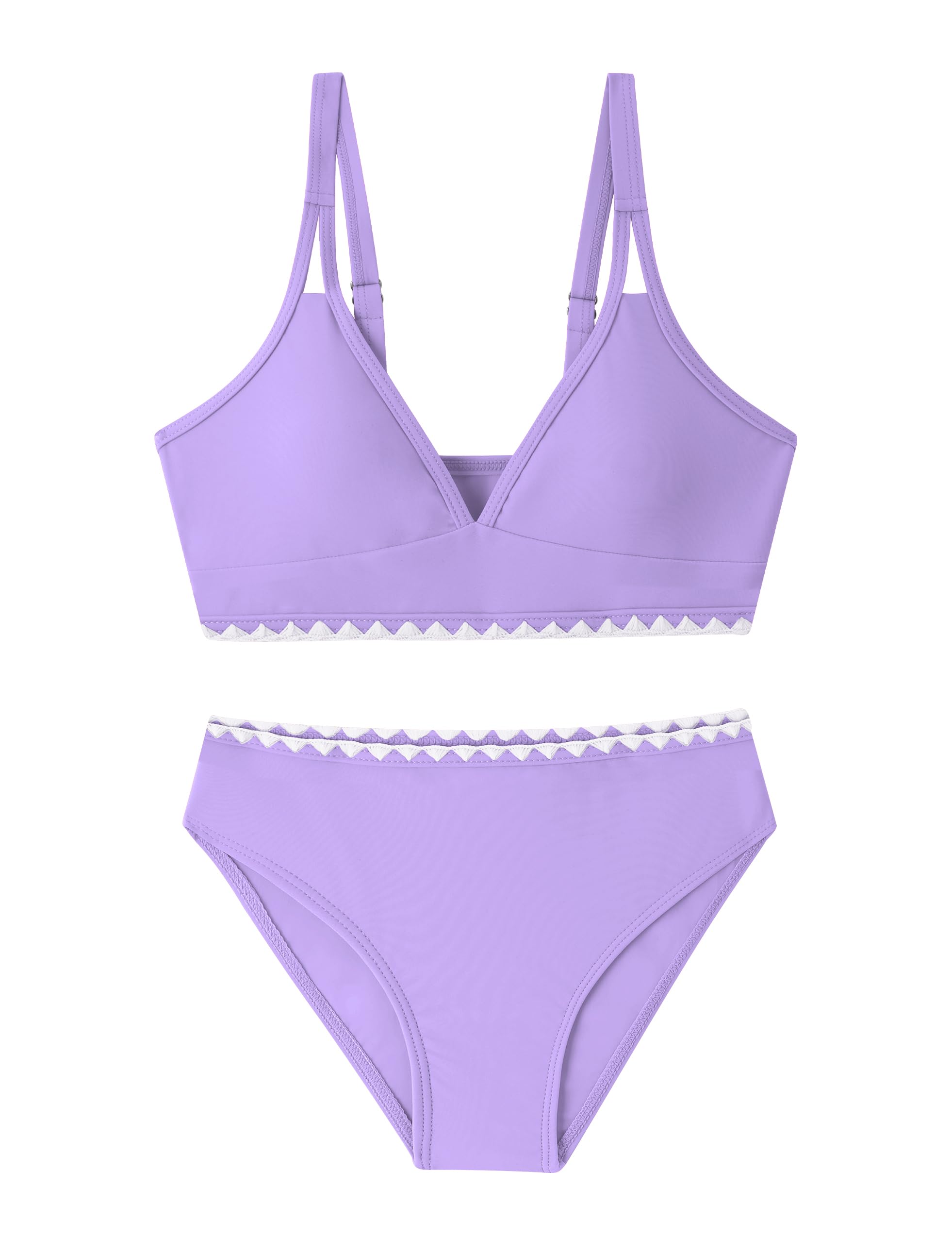 Girls Swimsuits V-Neck Double Strap Design Cute Girls Bikini Swim Two Piece Sets with Chest Pad