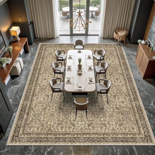 Rugland 8x10 Area Rugs - Stain Resistant Washable Rug, Anti Slip Rugs for Living Room, Vintage Tribal Area Rugs(Vintage01-Brown, 8'x10')