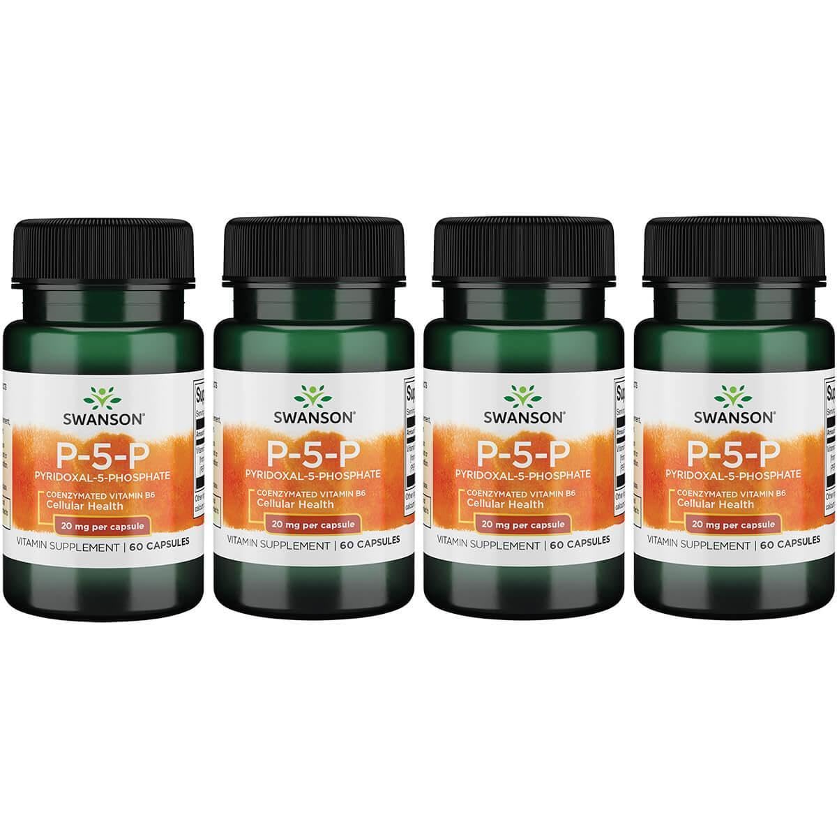 Swanson P-5-P (Pyridoxal-5-Phosphate) Coenzymated Vitaminb-6 20 Milligrams 60 Capsules (4 Pack)