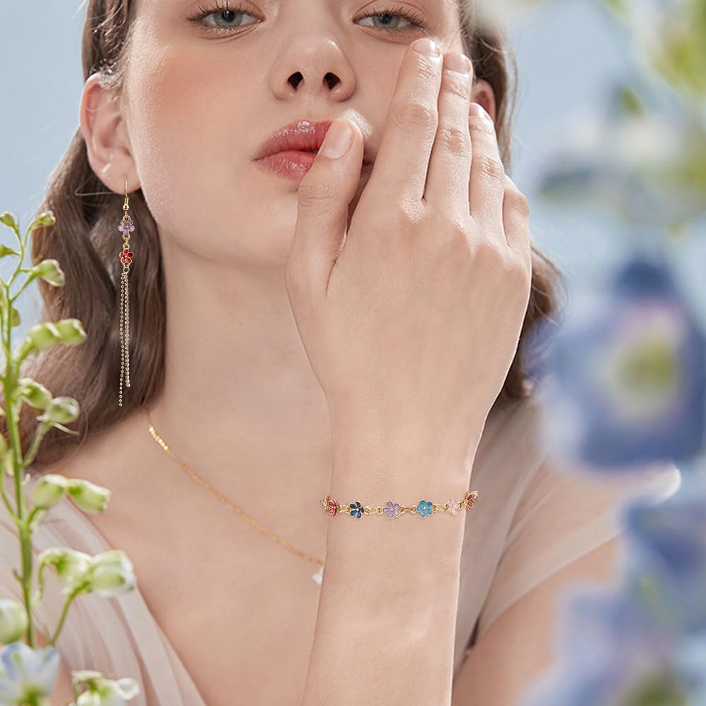 DICOSMETIC 100Pcs 5 Colors Flower Connector Charms Bulk Alloy Enamel Flower Charms with Double Loop Small Floral Links for DIY Crafts Bracelet Necklace Earring Jewelry Making - Image 6