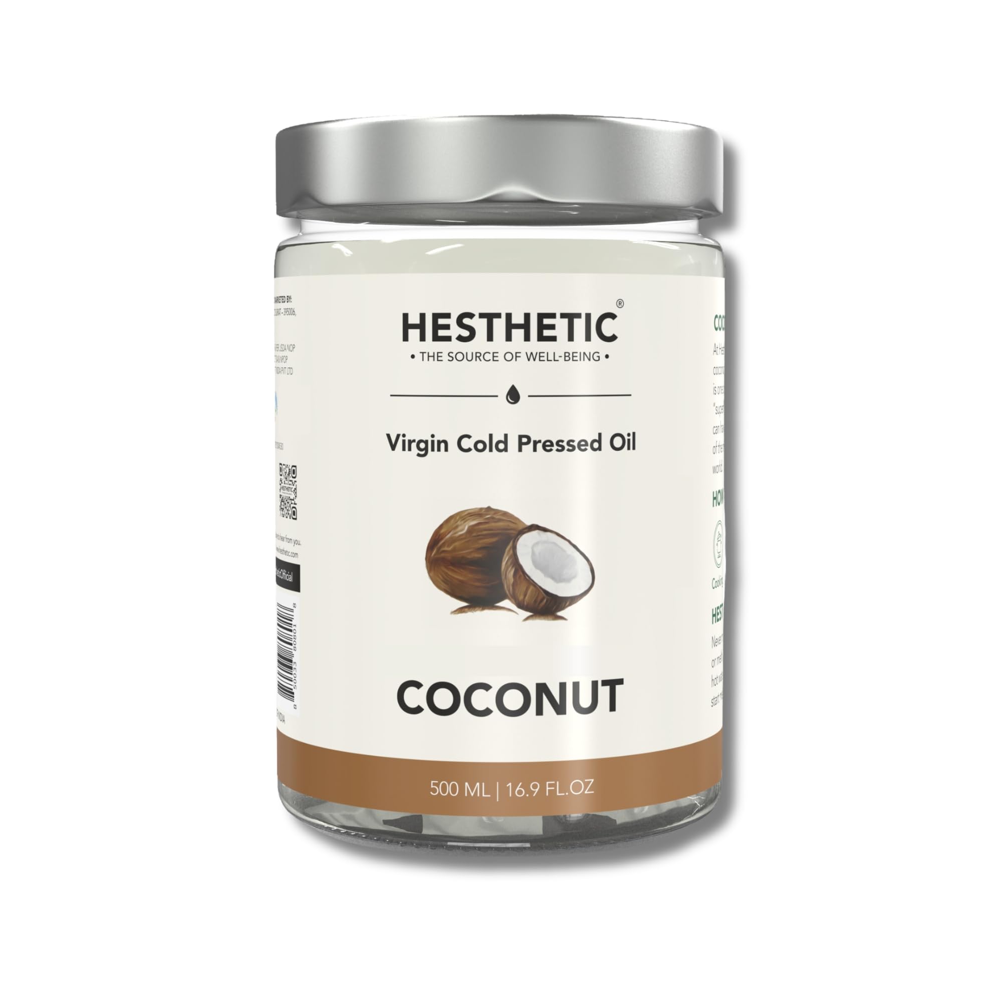 HESTHETIC - Virgin Cold Pressed Coconut Oil | 500ml Jar | Multi-Purpose Oil for Cooking, Baking, Salads, Smoothies, Hair, Skin, Massage, Oil Pulling & More | 100% Pure & Natural Nariyal oil (B0BHW3ZPTS) Amazon Price History, Amazon Price Tracker