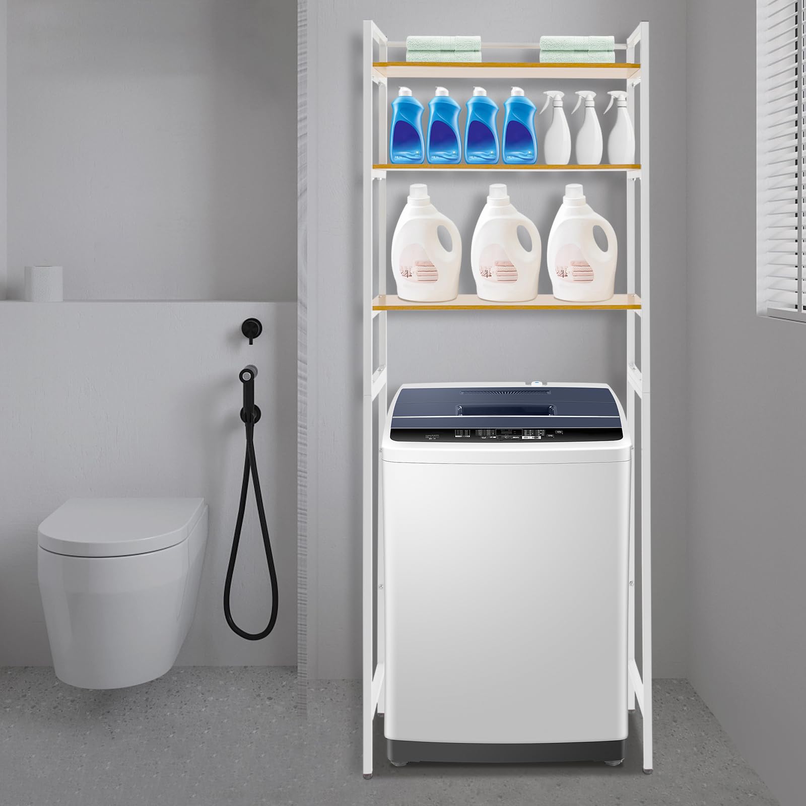 Mensola autoportante per lavatrice, 3 ripiani, mensola da bagno, organizer da bagno, multifunzionale, scaffale autoportante, per cucina, bagno, ecc