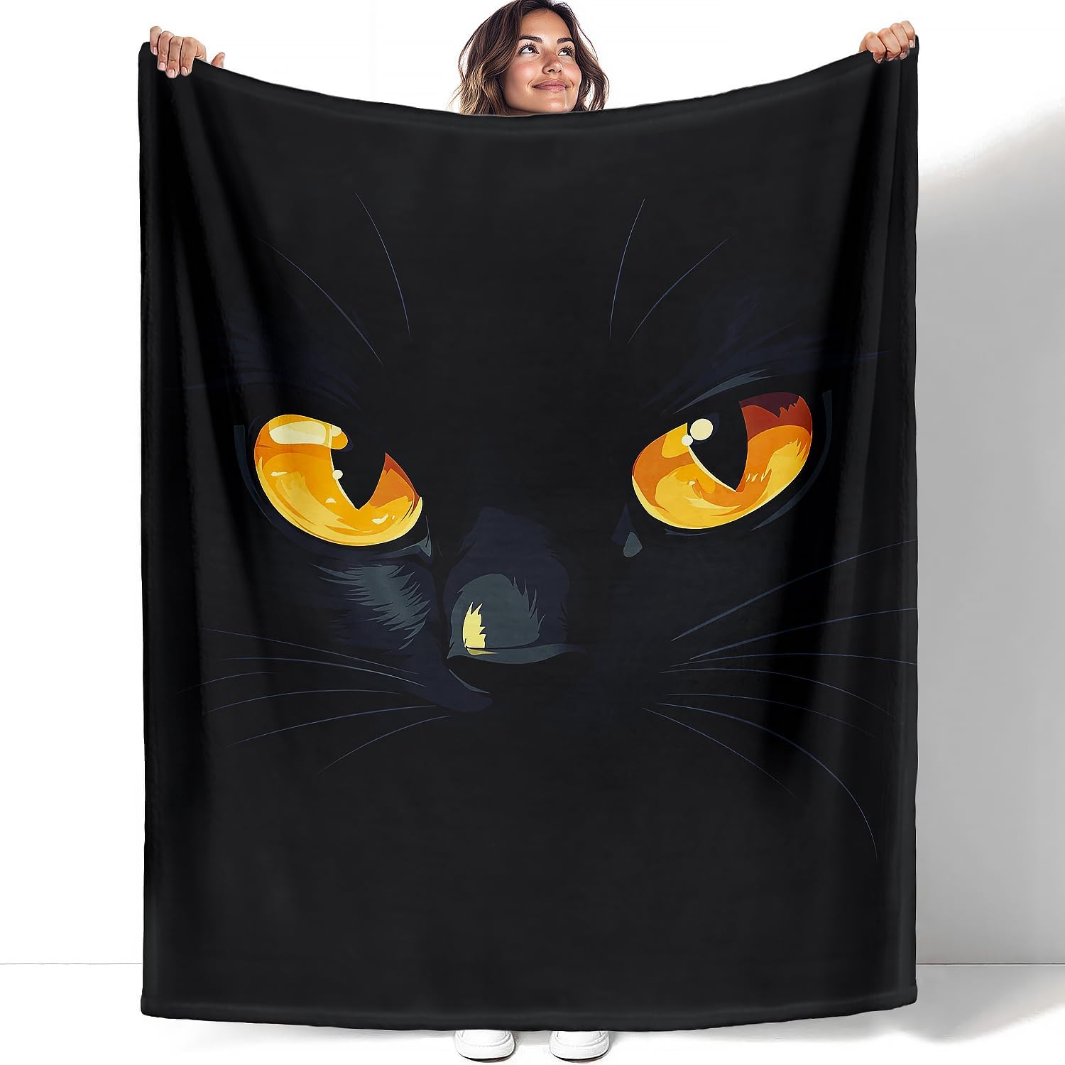 Black Cat Throw Blanket, 60"x80", Cartoon Cat Gifts, Soft Plush Travel Essentials for Kids & Adults, Cozy Fleece Blanket for Room Decor, Sofa, Bed