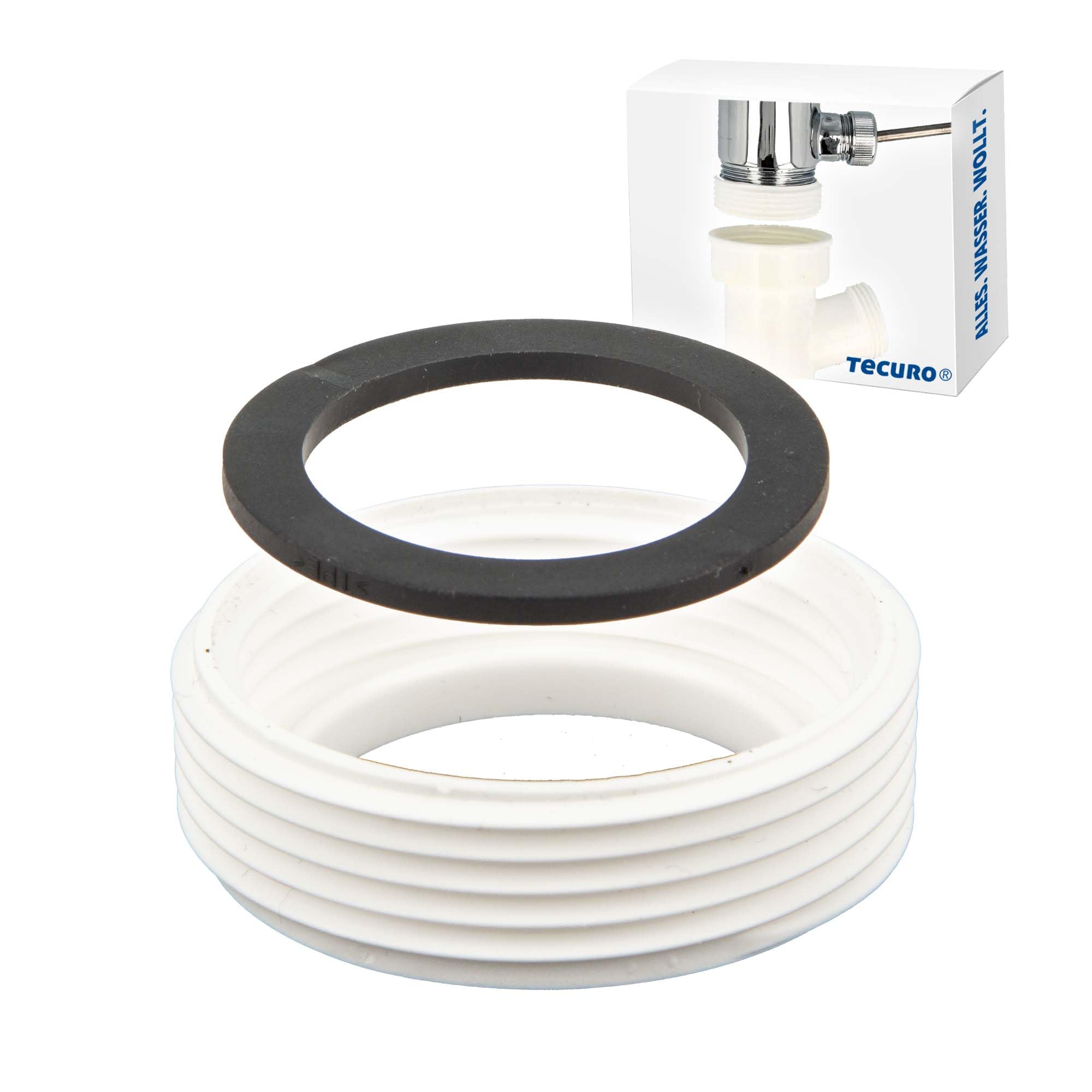 tecuro 58722 Reducer Adaptor for Siphon Drain 1 1/4 Inch Internal Thread x 1 1/2 Inch External Thread with Seal Plastic White
