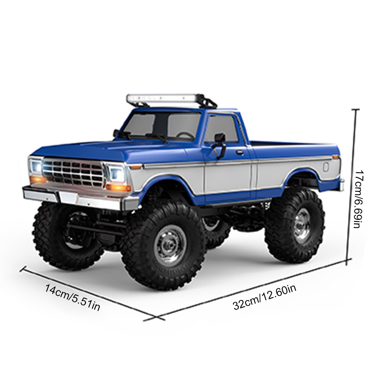 Pickup Radiocomandato in Scala 1/16 a 2,4 GHz, con Luci a LED, Trazione Integrale, Fuoristrada, Dotato di Luci Colorate, velocità Massima 10 Km/h, Autonomia di 25 Minuti, (Blu)