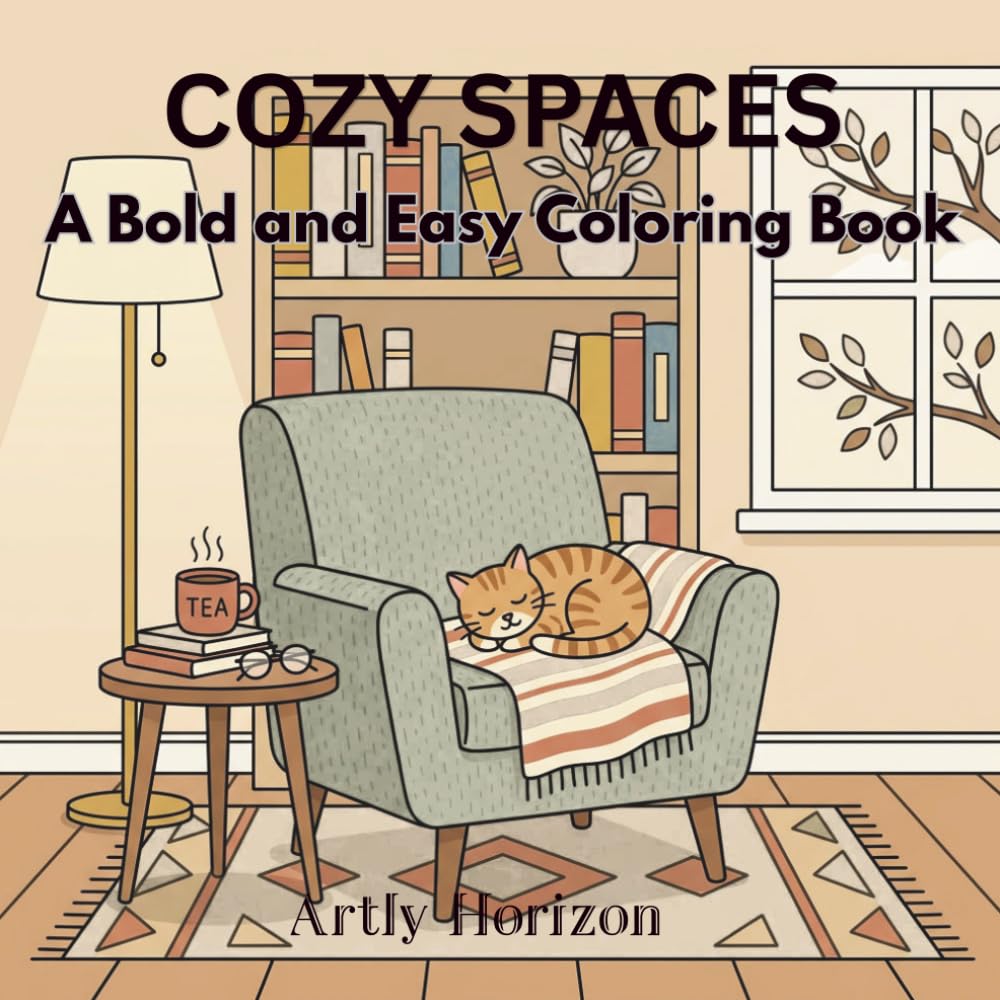 Cozy Spaces : A Bold and Easy Coloring Book: Simple Aesthetic Room Interiors, Hygge Life, and Comfy Scenes for Stress Relief and Relaxation | Big Designs for Adults, Teens, and Beginners