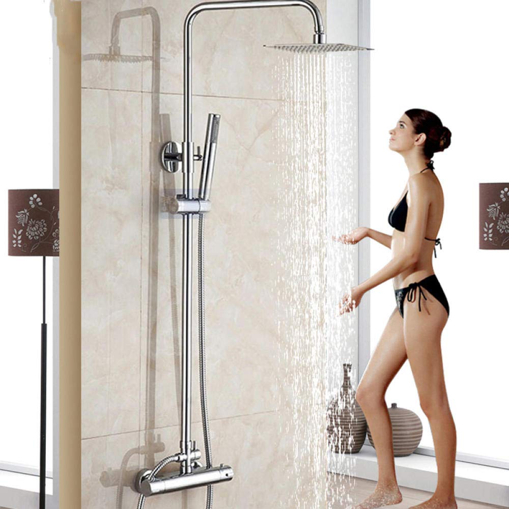 Montaje en pared 10 pulgadas termostático baño ducha grifo mezclador grifos doble mango con ducha de mano acabado cromado