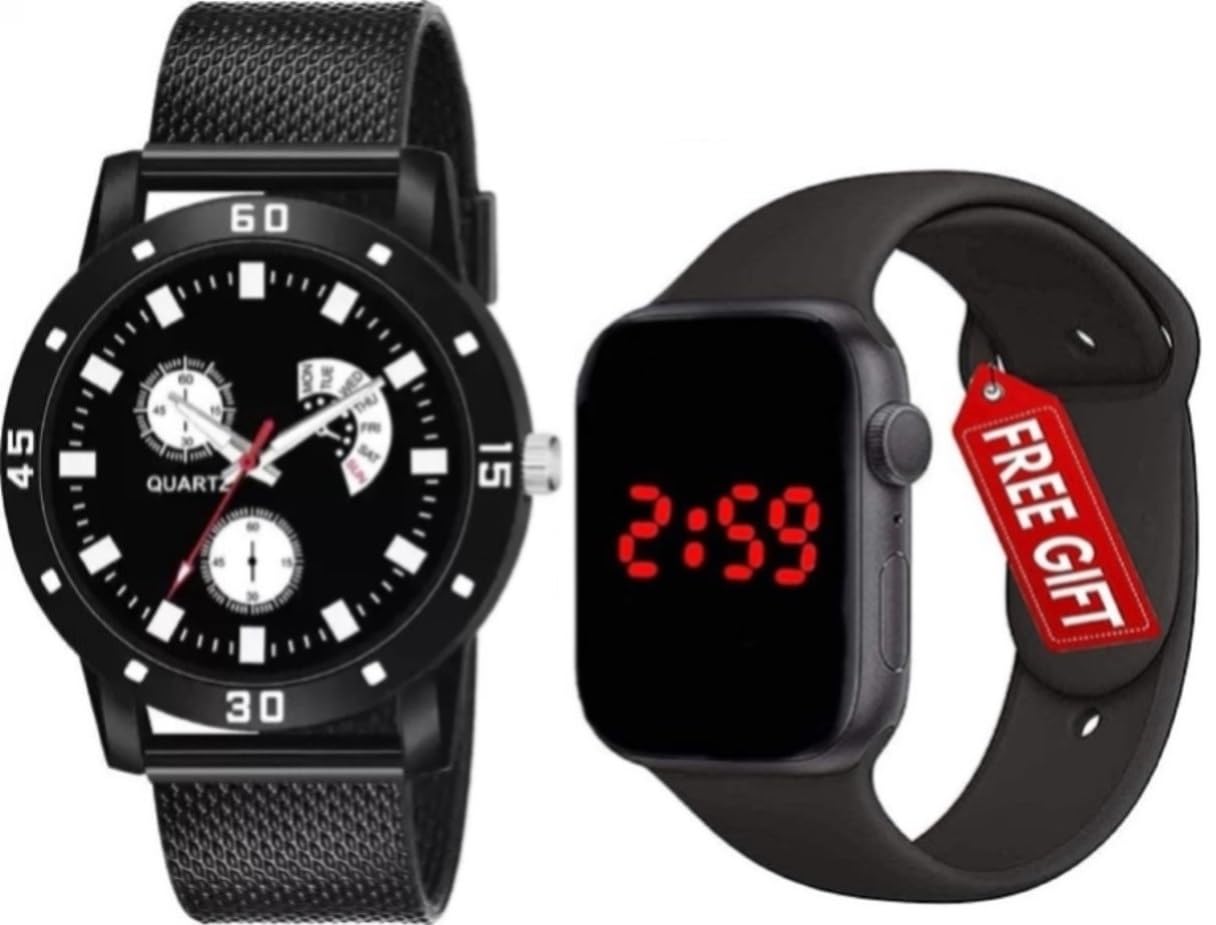 Acnos Polyurethane Premium Brand - Design Stylish Dial Black Led Watch For Boy Kid Combo Kid Children Analogue Black Dial & Bracelet Led Watch Analog-Digital Watch - For Boys Pack Of 2, Black Band (B0BQZ3KJQ2) Amazon Price History, Amazon Price Tracker