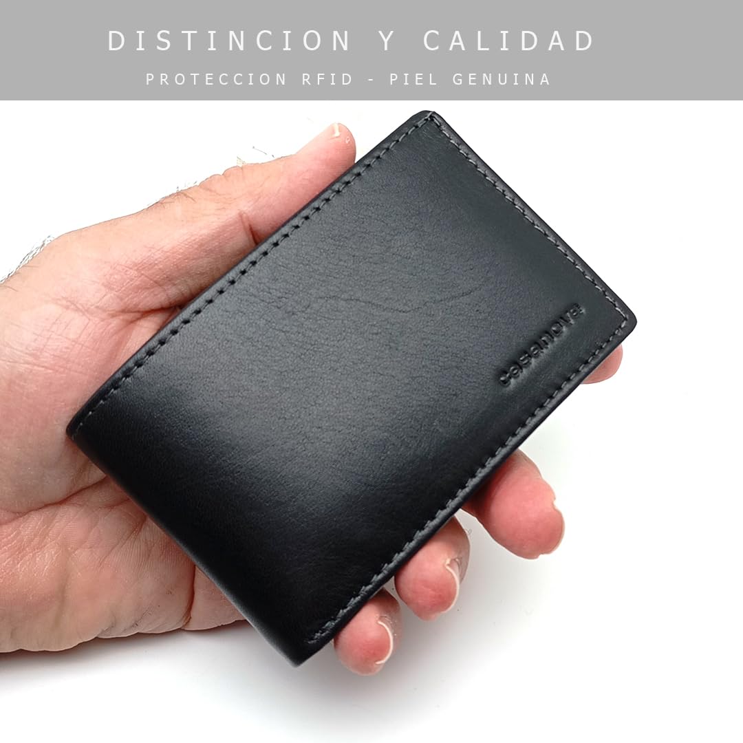 Mini Cartera Hombre Piel Americana CON Monedero - RFID - 1007 Negro