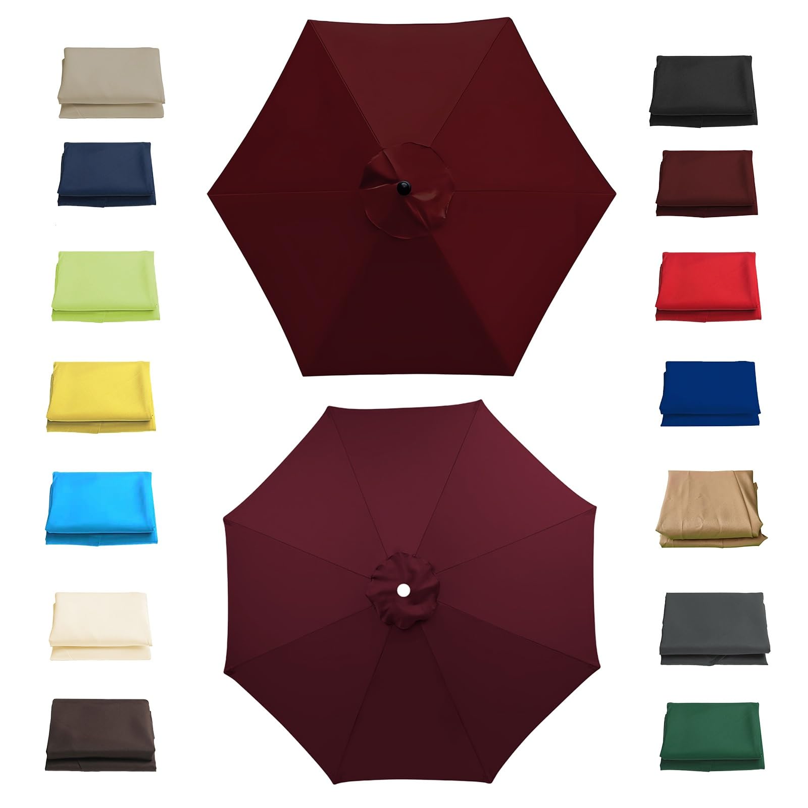 Garden Parasol Replacement Canopy Waterproof, 2m 2.30m 2.7m 3.0m Replacement Parasol Canopy Cover for Patio Pool Outdoor, Anti-UV Strong Sunshade Umbrella Cloth for 6/8 Ribs(Wine red,2.30m/6 Arms)