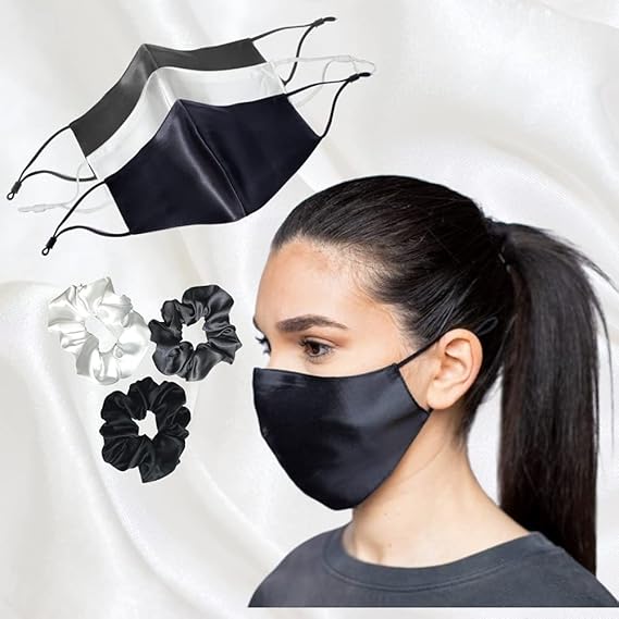 Shaila's Couture Mulberry Silk Masks with Matching Scrunchies, SET OF 3 - For Women, Adjustable Earloops, Washable, Reusable