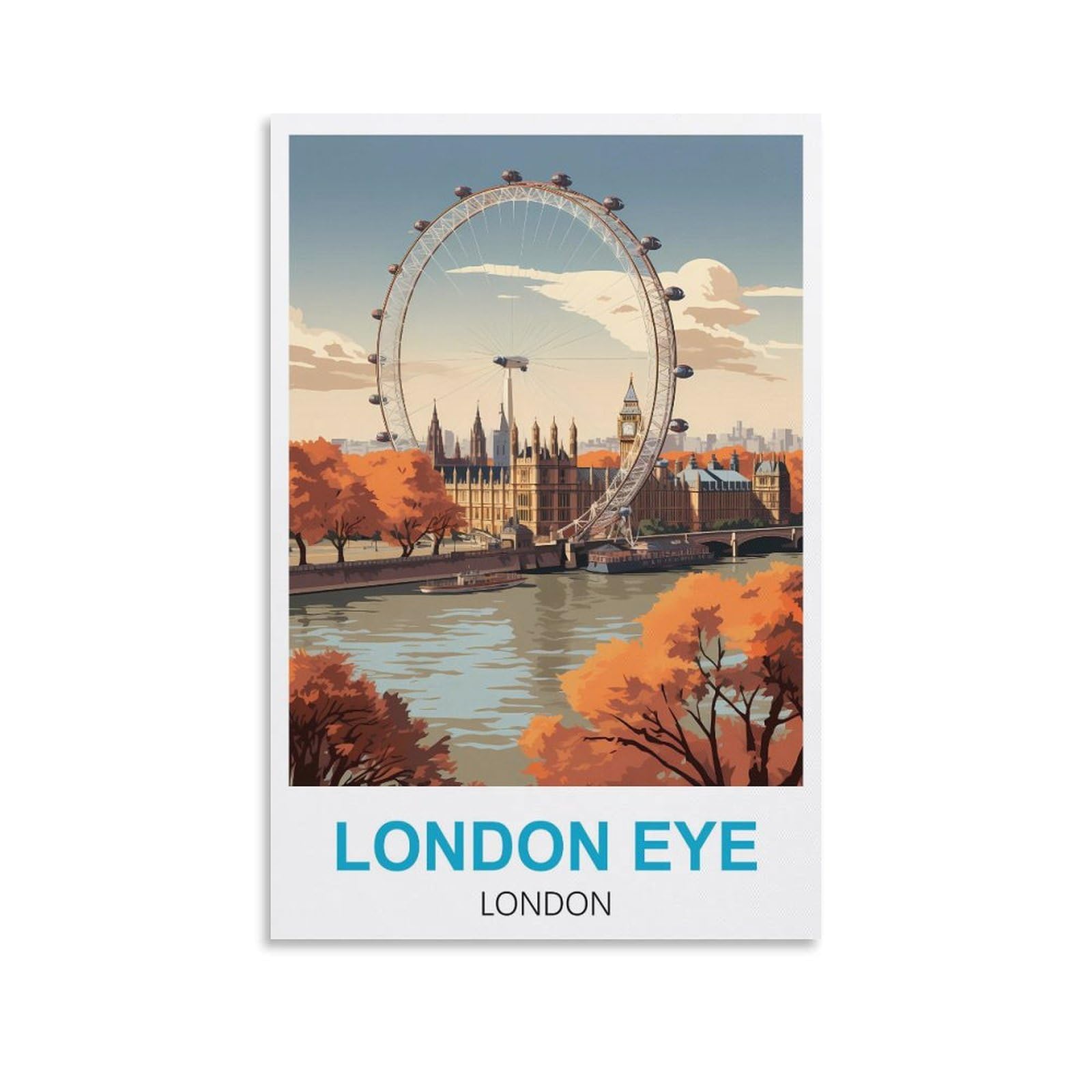 CEYHNO London Eye London Vintage Travel Poster 08x12inch(20x30cm) Canvas Art Poster And Wall Art Picture Print Modern Family Bedroom Decor