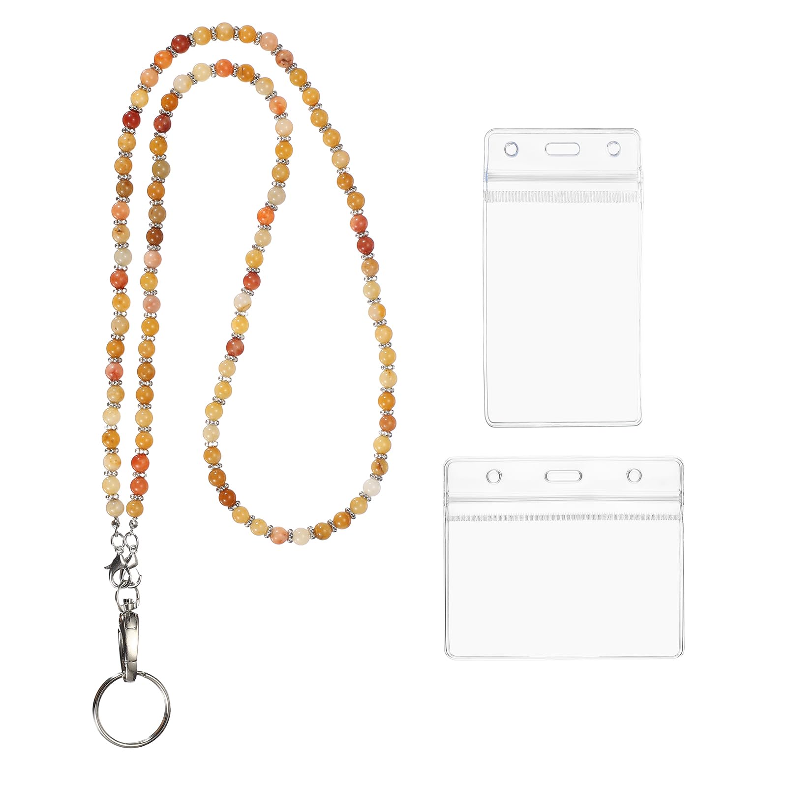 PATIKIL Beaded Lanyards for ID Badges, Cute Gemstone Beaded Keychain Necklace Lanyard with Vertical & Horizontal Badge Holders for Women Teacher Gift Keys Chain Cards, Gold