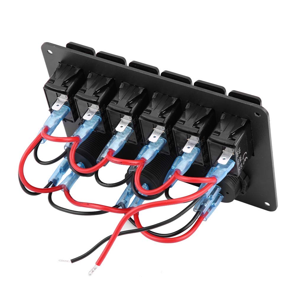 Pannello Interruttori, 12V 24V 6 Gang Car Boat Marine LED Rocker Switch Panel Dual USB Voltmetro Accendisigari(Rosso)
