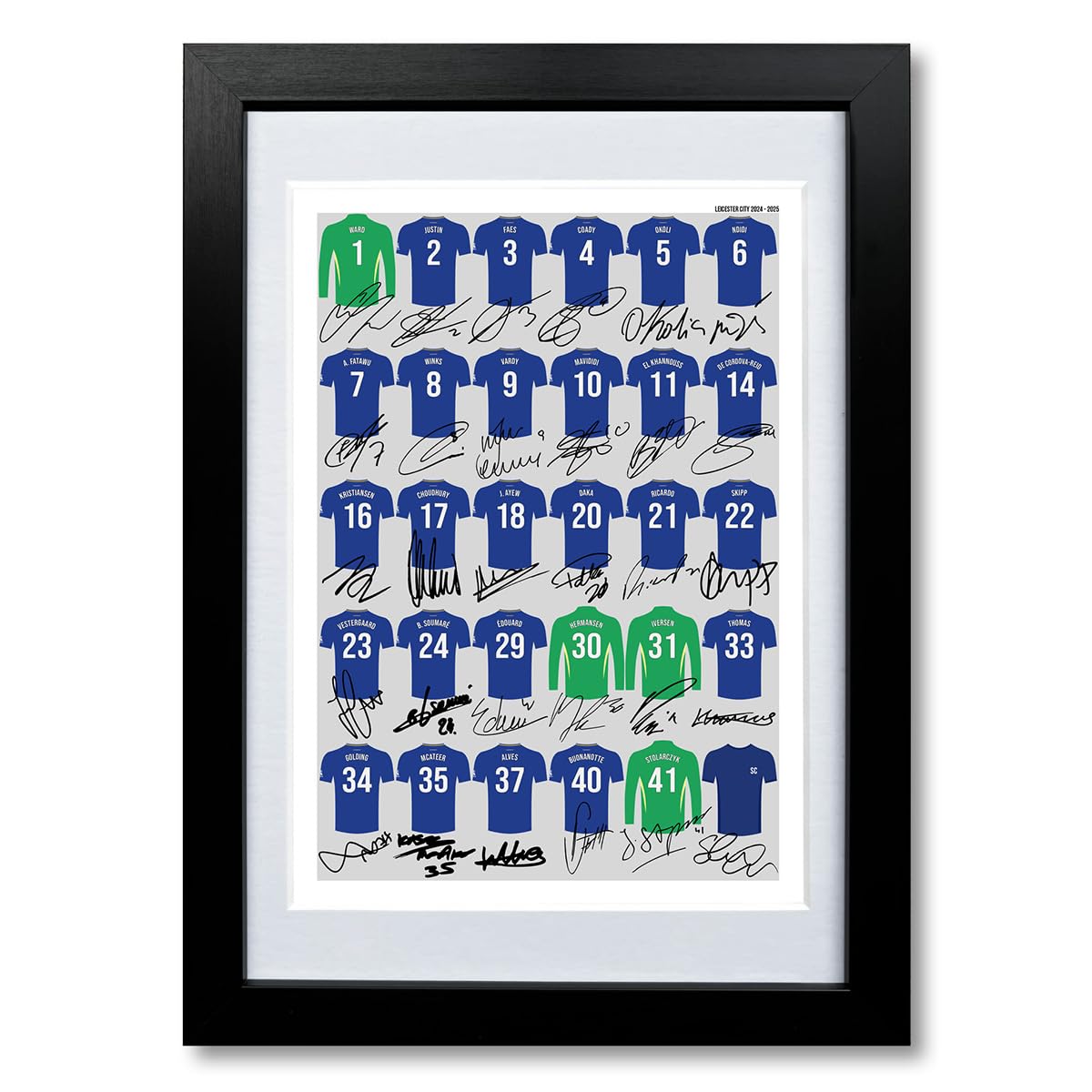 Leicester City team squad 2024-2025 Signed poster print framed picture photo autograph gift 24/25 Vardy Mavididi Buonanotte (A4 framed & mounted)