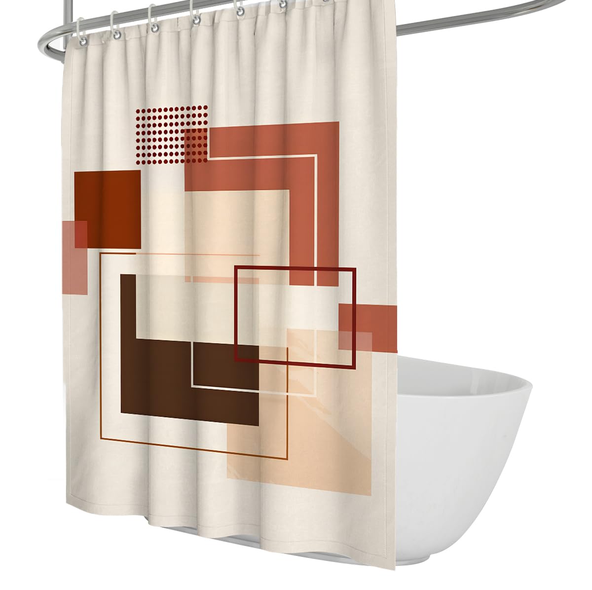 UIRINGART Contemporary Shower Curtain W180xL200cm Terracotta Squares Dark Brown Blocks with Rustproof Grommets Mould Proof Easy To Clean Polyester Bathroom Wet Room Tub
