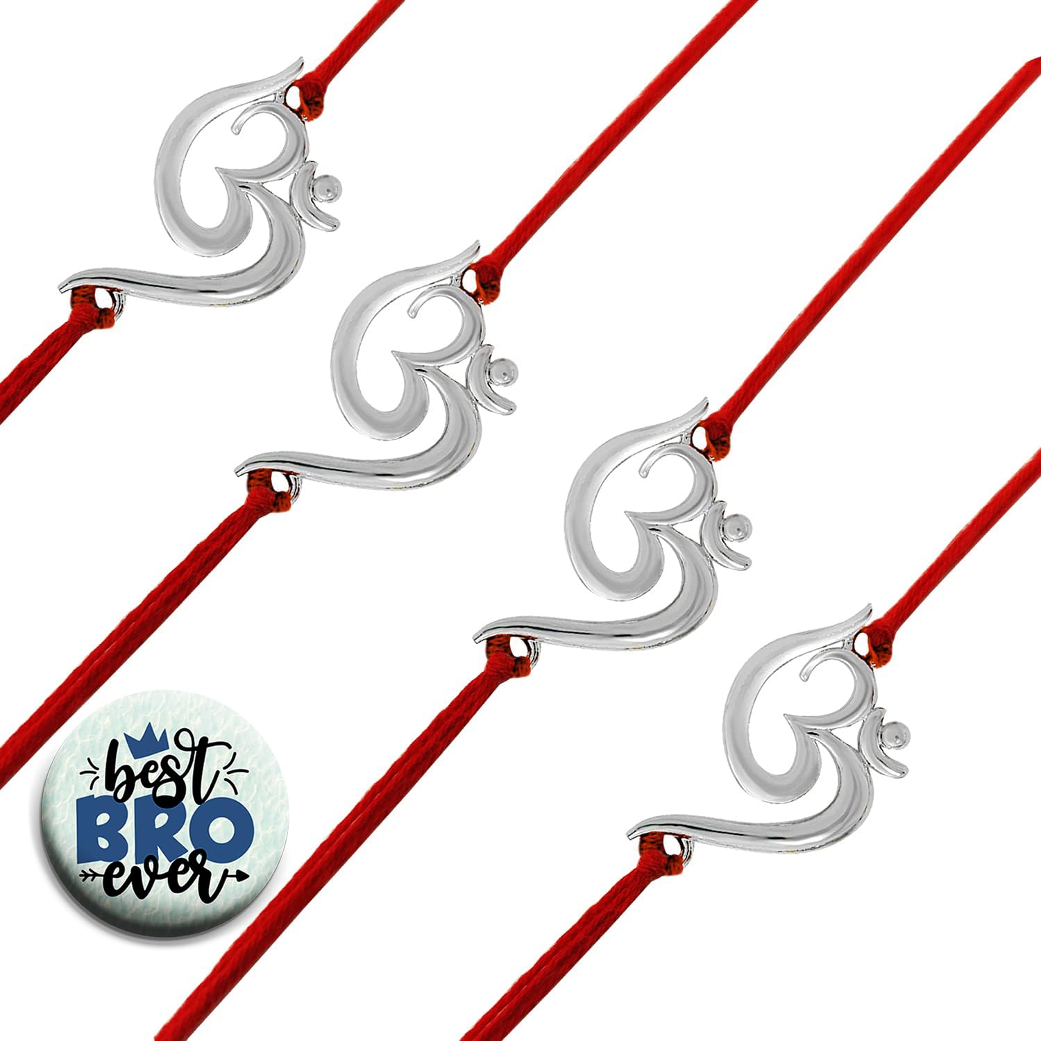 ascension Religious Silver Plated OM Crystals Rakhi for Rakshabandhan Thread Rakhi Moli Bracelet Rakhi for Unisex Adult (pack of 4) Roli Tilak With Best Brother Fridge magnet-image-28