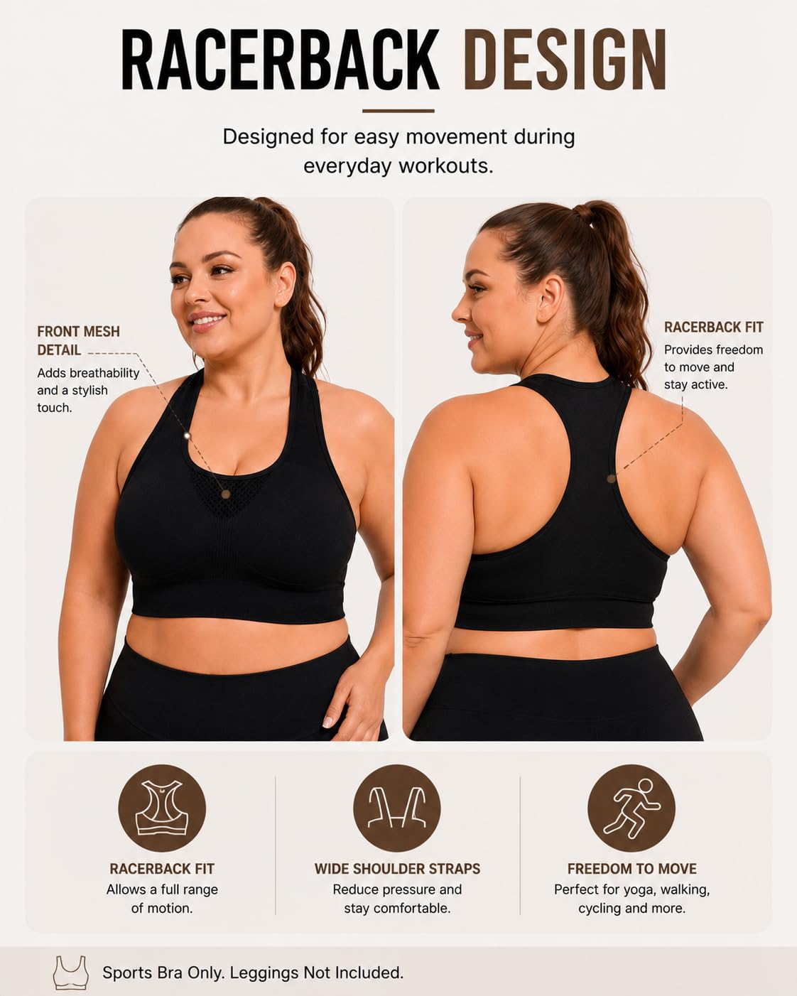 FANCMISTERY Brasier deportivo de talla grande para mujer, con espalda cruzada, sin varillas, acolchado, para yoga, senderismo, ciclismo