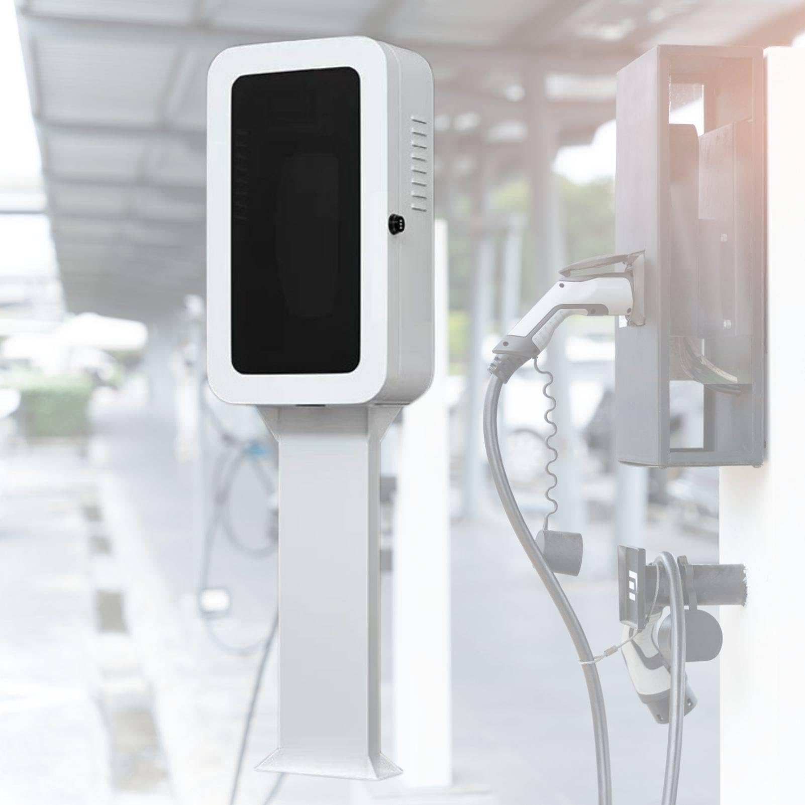 MhWrughts EV Charger Lock Box Weatherproof Outdoor Case, Wall Mounted Charging Station Enclosure with Cable Holder, Fits Tesla Charger and Home EV Chargers for Carport White-FingerprintA