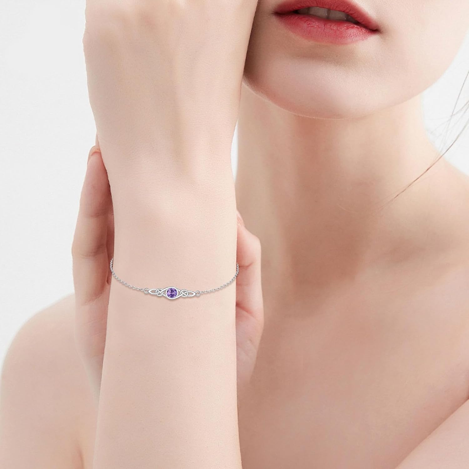 Celtic Knot Bracelet Sterling Silver Mustard Seed/Moonstone/Birthstone Link Anklet/Bracelet Celtic Knot Christian Faith Jewelry Gifts for Women