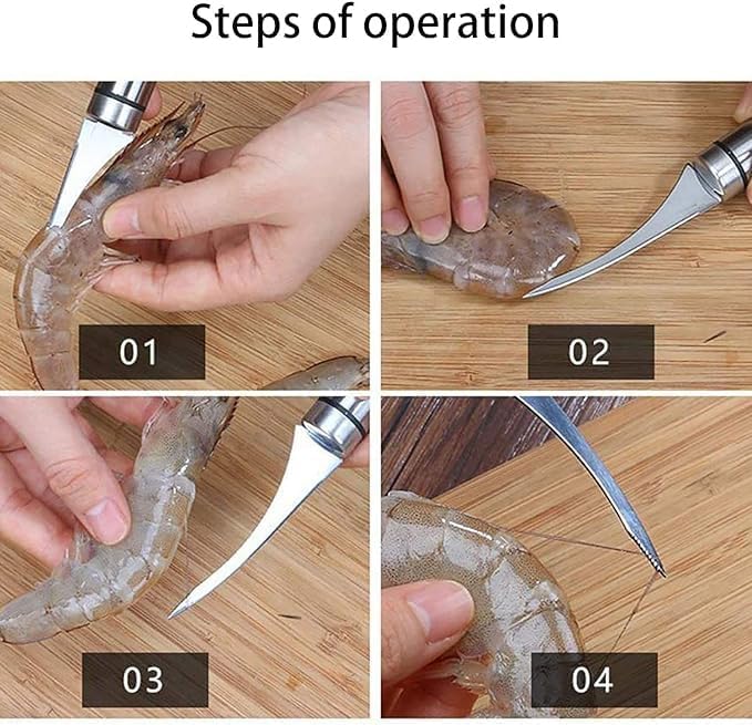 Image of Stainless Steel Shrimp Line Remove Peeler with Handle, Seafood Shell Cleaner for Kitchen, Cleaning Intestines Cutting Knife, Suitable for Home, Restaurant, Silver Colour 1 Pcs
