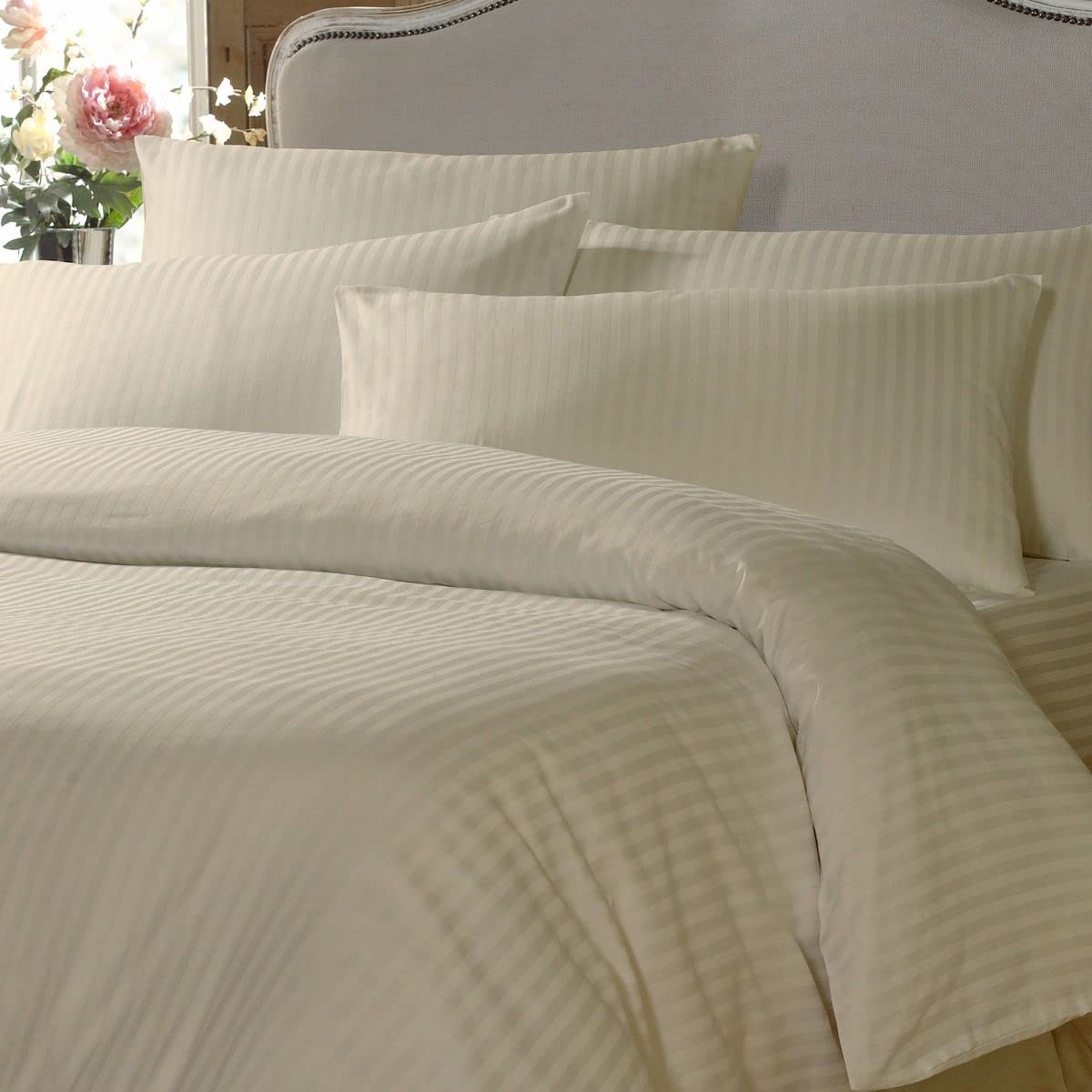 Flame Retardant Polyester Striped 3/4 Single Size Duvet Cover, Cream