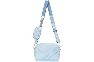 Chic Sky Blue Chevron Quilted Mini Crossbody for Women, Two-in-One Purse with Coin Pouch