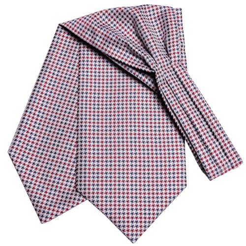 Image of Hi-Tie Silk Ascot for Men Self Tie Men's Cravat and Flower Lapel Pin Handkerchief Cufflinks Set for Wedding Party