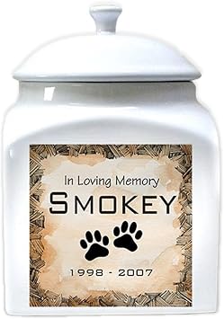 GiftsForYouNow White Ceramic Personalized Pet Urn for Pets Up to 100 Lbs, 7.75" Tall and 5" Diameter - Customized Pet Urn with Pets Name and Memorial Dates, Air Tight Ceramic Lid with Rubber Ring