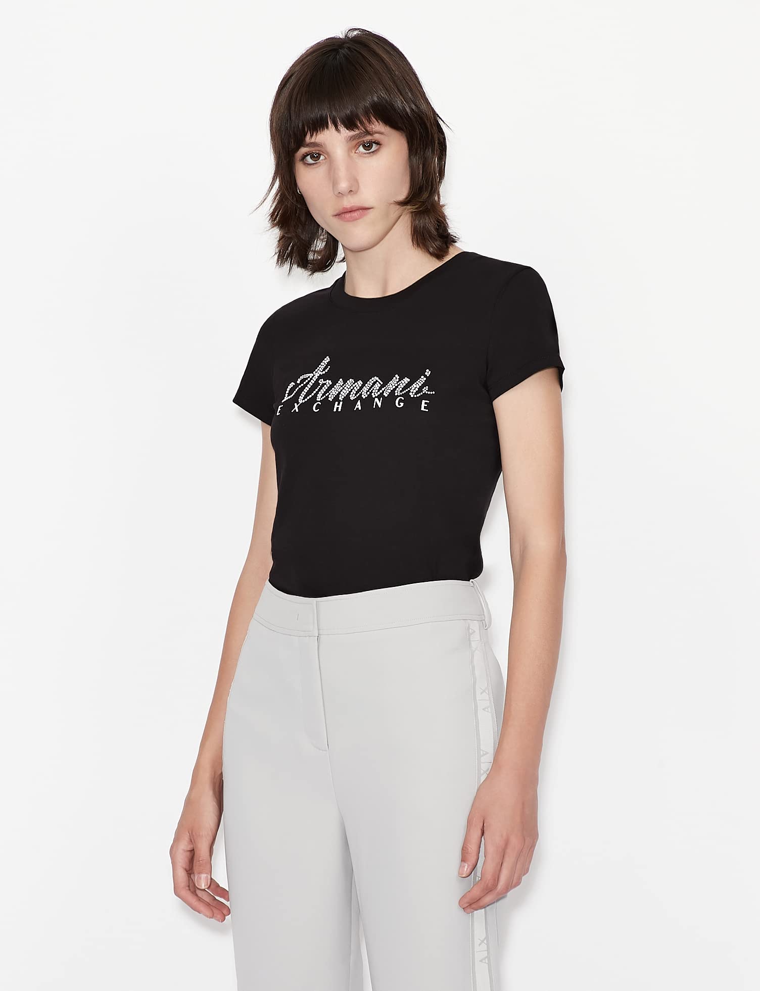 Armani Exchange Short Sleeve Classic Script Logo Scoop Neck T-Shirt T-Shirt Donna