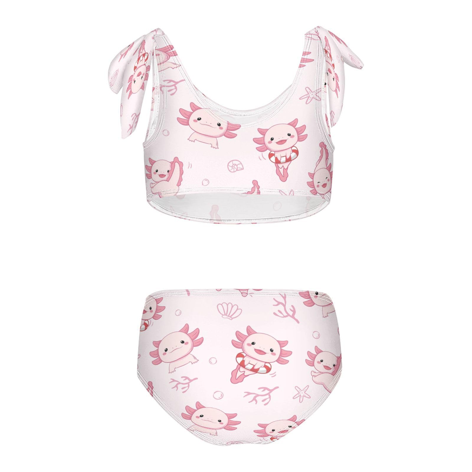 SLHKPNS Cute Kawaii Little Axolotl Girls Swimsuit Bikini Set Beach Sport Tankini 2-Piece Swimsuit 11-12T