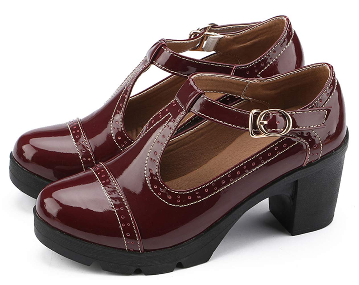 EzkrwxnWomen's Classic t Strap Platform Wedge Chunky Heel Summer Sandals Ladies Leather Oxford Shoes