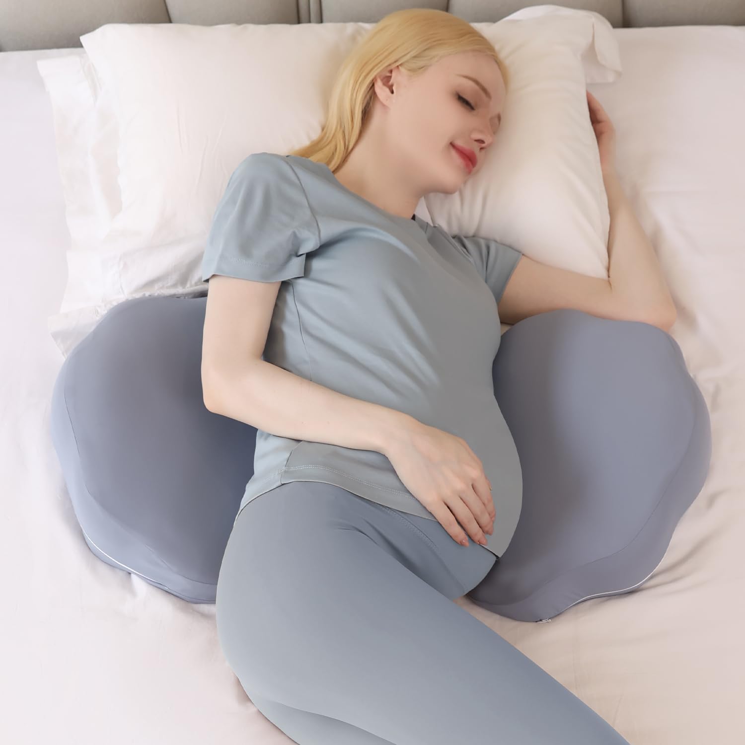 Chilling Home Memory Foam Pregnancy Pillow for Sleeping, Cooling Maternity Pillow for Pregnant Women, Travel Wedge Pillows for Side Sleeper, Support for Back, Belly, Detachable Design, Height 6inch