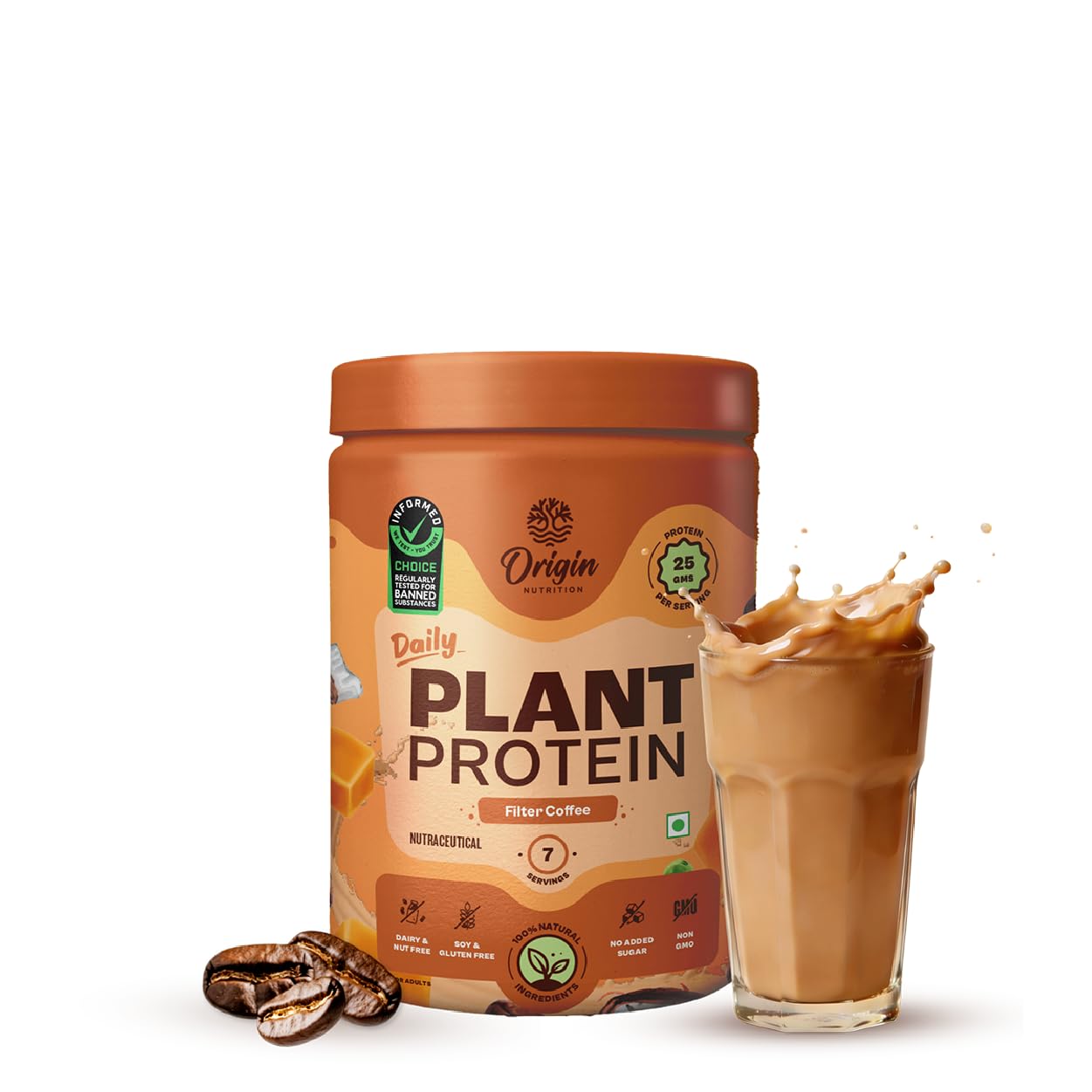 Origin Nutrition 100% Plant Based Protein Powder | 25g per serve Clean Protein | Pea & Pumpkin Seed Isolate | Easy to Digest | No Added Sugar | Filter Coffee Flavour | 7 servings 284g