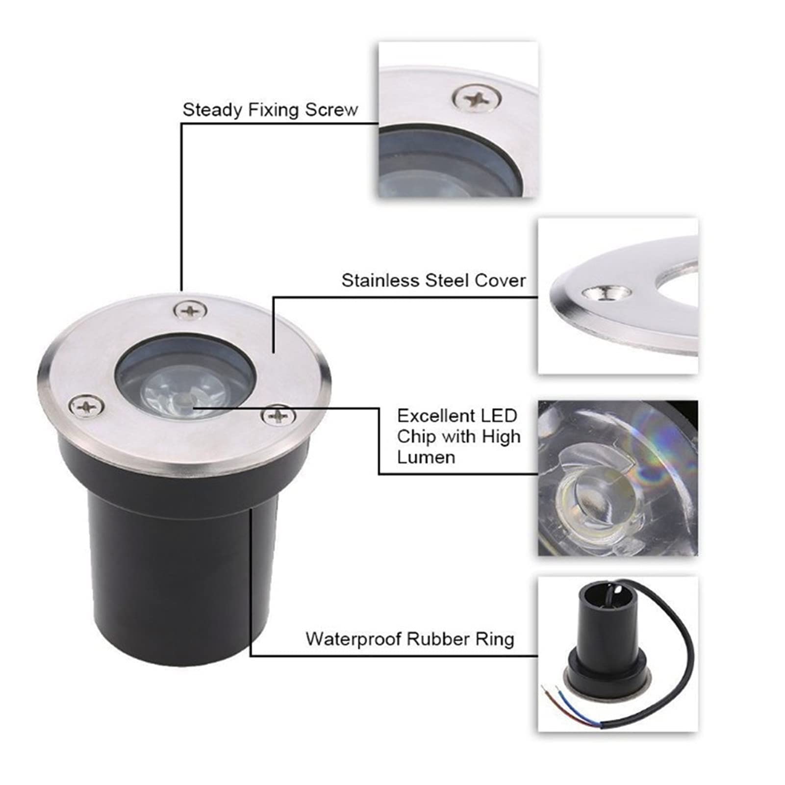 Lampa punktowa LED 1W - wpuszczane oświetlenie zewnętrzne, wodoodporne IP67, aluminium i szkło hartowane, do ścieżek ogrodowych lub krajobrazu (6 szt., biały, DC12V (1w))