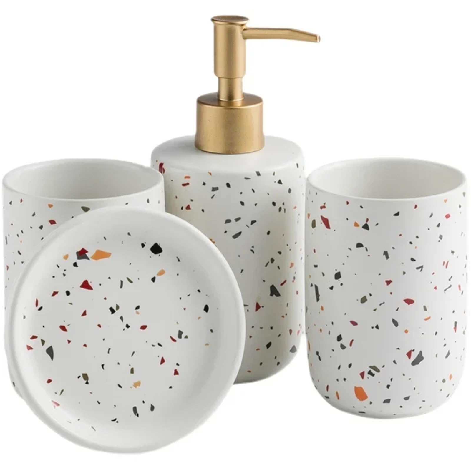 Set De BañO Juego De Decoración De Baño, Cerámica, Botella De Emulsión, Vaso for Hacer Gárgaras, Jabonera, Materiales De Arte(White set2)