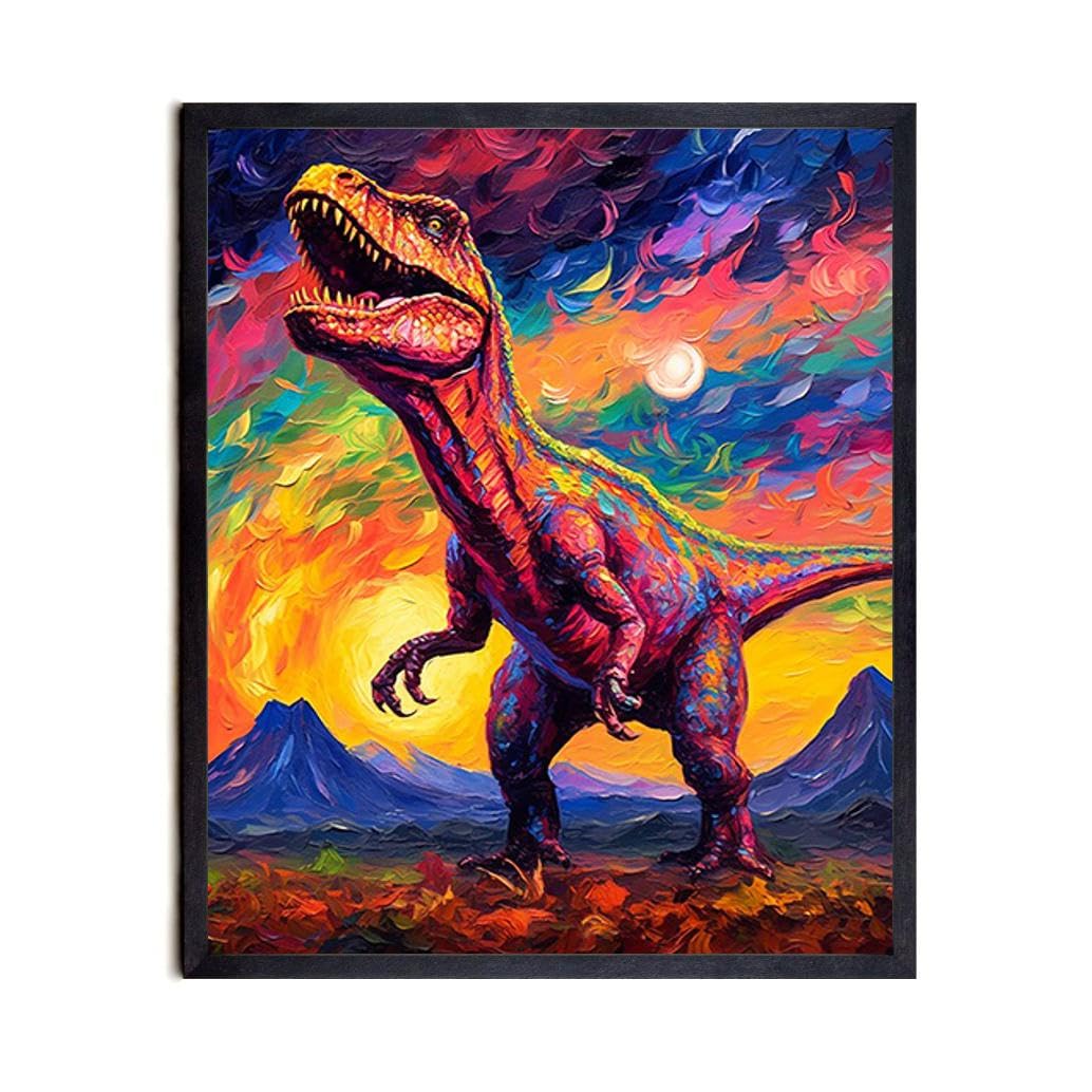 Bestbuddy Pet 11X14 Unframed Starry Night Van Gogh Inspired T Rex Dinosaur Roaring Tyrannosaurus Jurassic Period Animal Family Oil Painting Art Print Poster Wall Decor AP124