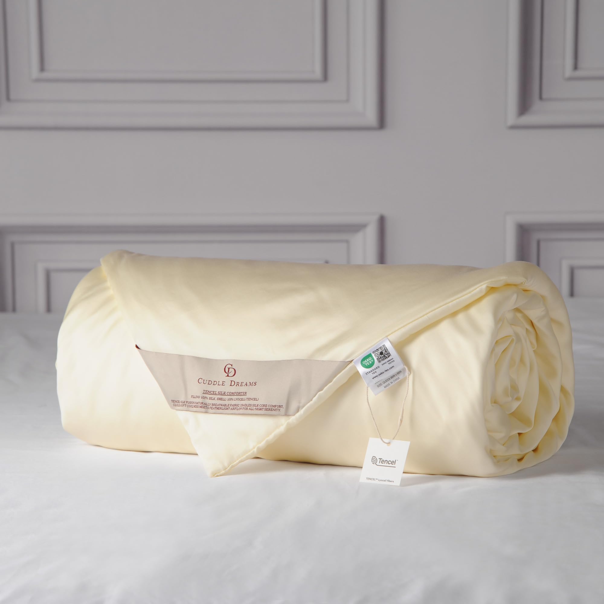 Photo 1 of CUDDLE DREAMS Silk Comforter with Tencel™ Lyocell Cover, Natural, Breathable, Cooling, Lightweight for Summer (Butter Ivory, King)