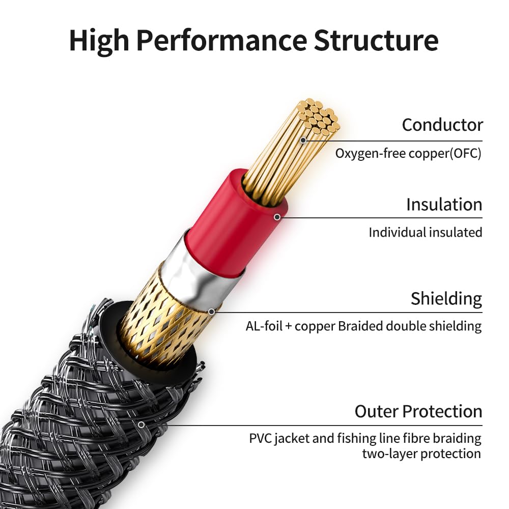 Paquete de 2 cables de instrumento TS de 1/4 de pulgada de 30 pies/10 m, cable jack mono de un cuarto de pulgada para guitarra eléctrica, mandolina, amplificador de bajo, teclado, mezclador