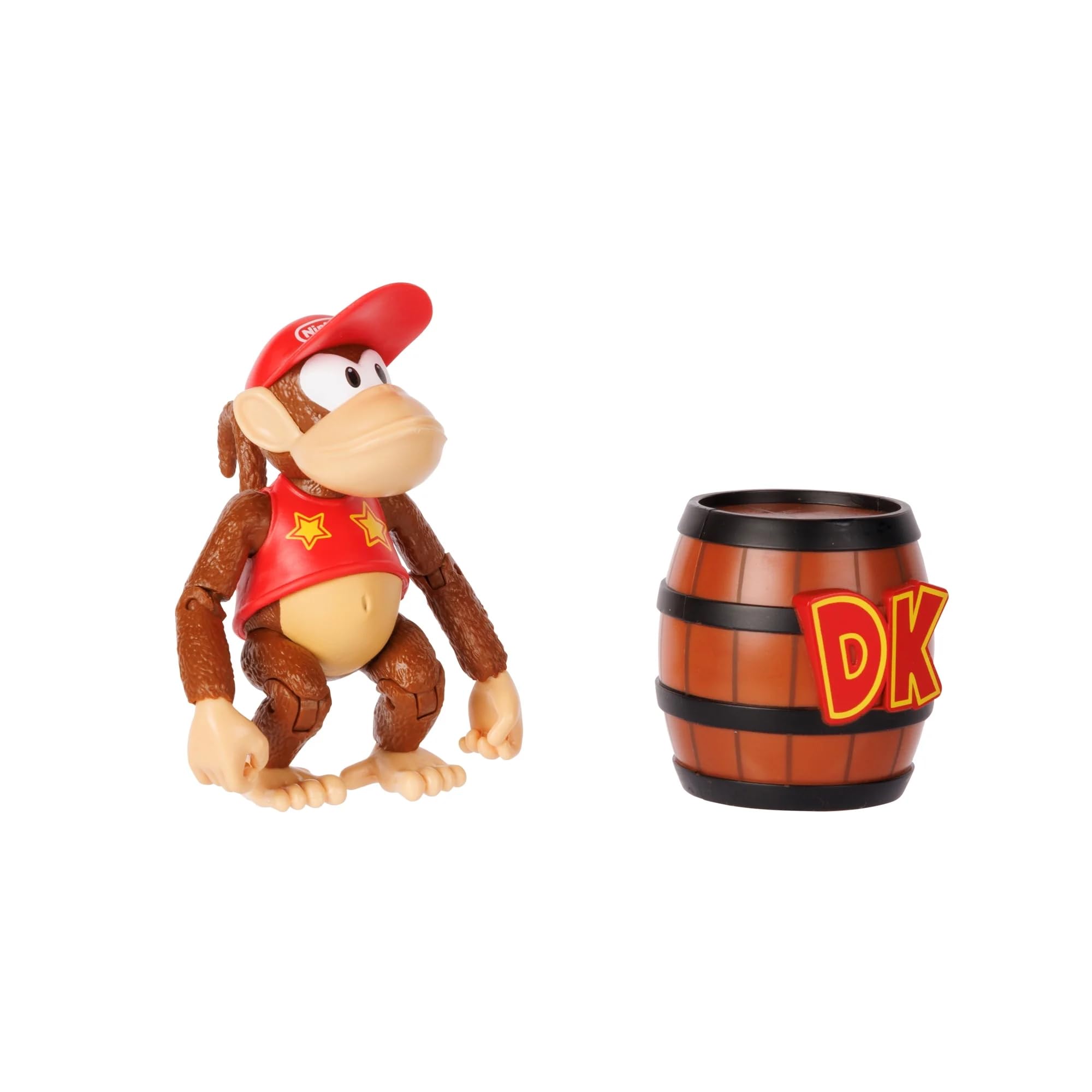 Nintendo World of Super Mario 2023 - Figura d'azione Donkey Kong da 10 cm con banane (Diddy Kong con il barile di DK)