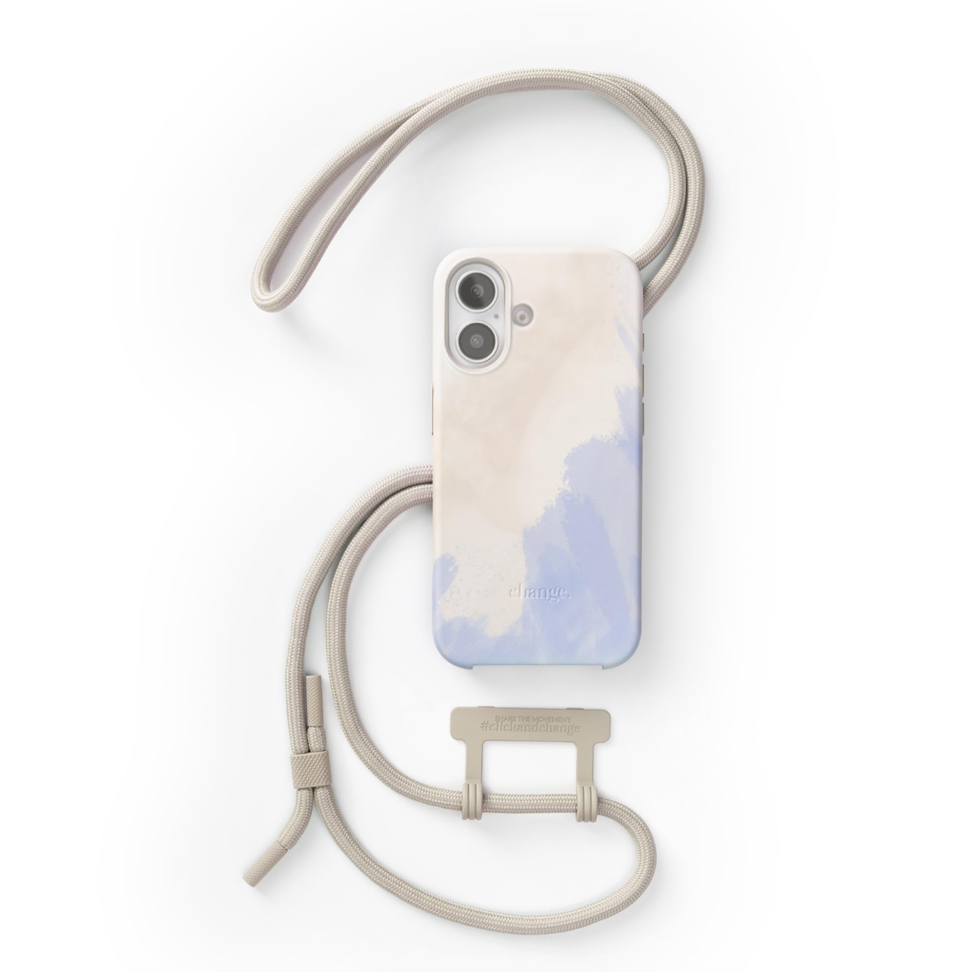 Woodcessories - Change Case, Nachhaltige Handykette abnehmbar kompatibel mit iPhone 16 Hülle mit Band beige blau - biologisch abbaubar