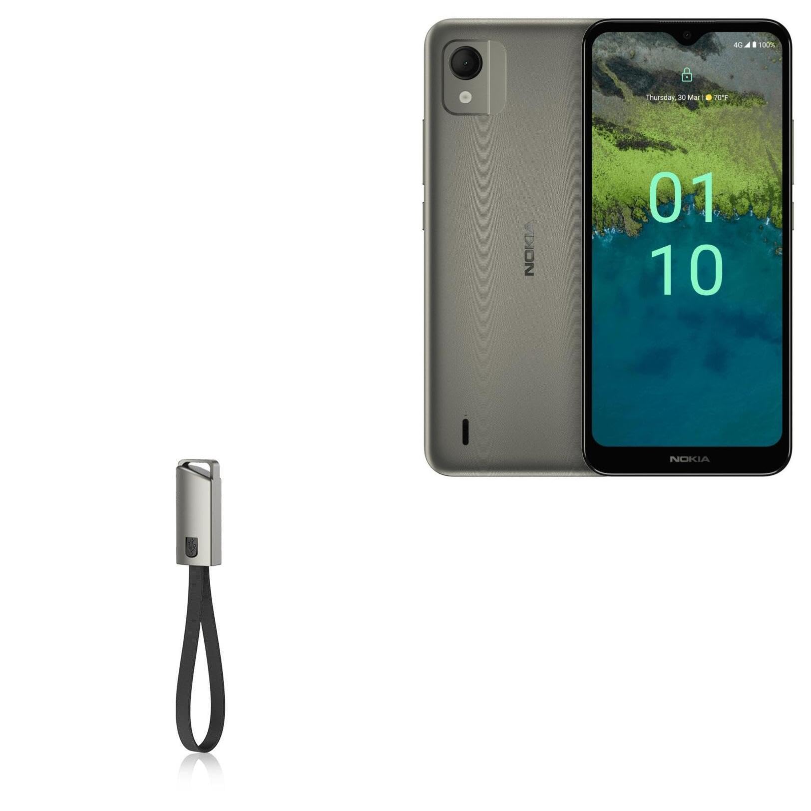 BoxWave Cable Compatible with Nokia C110 - USB Type-C Keychain Charger, Key Ring USB Type-C to Type-A 8 in USB Cable - Jet Black