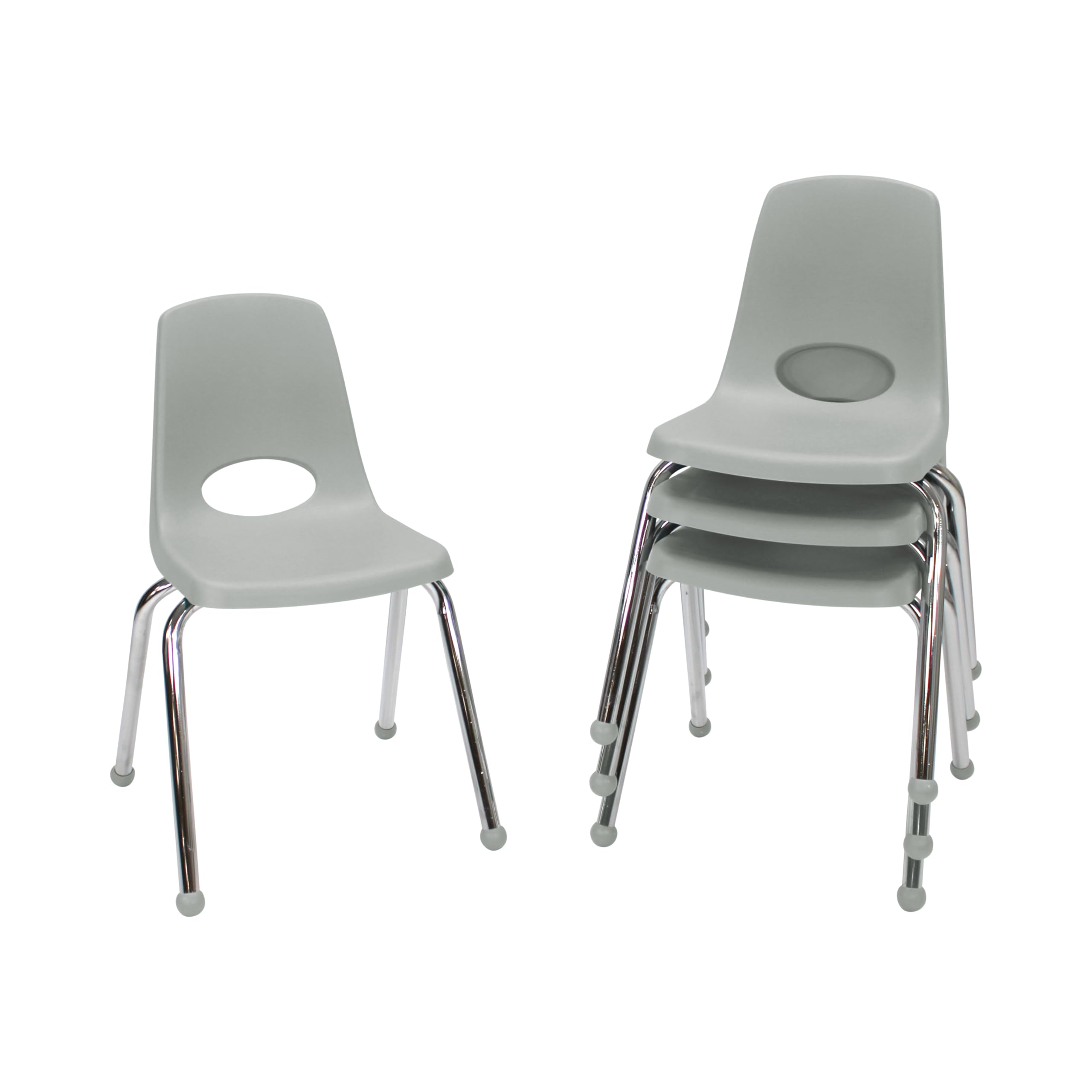 FDP 16" School Stack Chair,Stacking Student Seat with Chromed Steel Legs and Ball Glides; For In-Home Learning or Classroom - Light Gray (4-Pack), 10382-LG