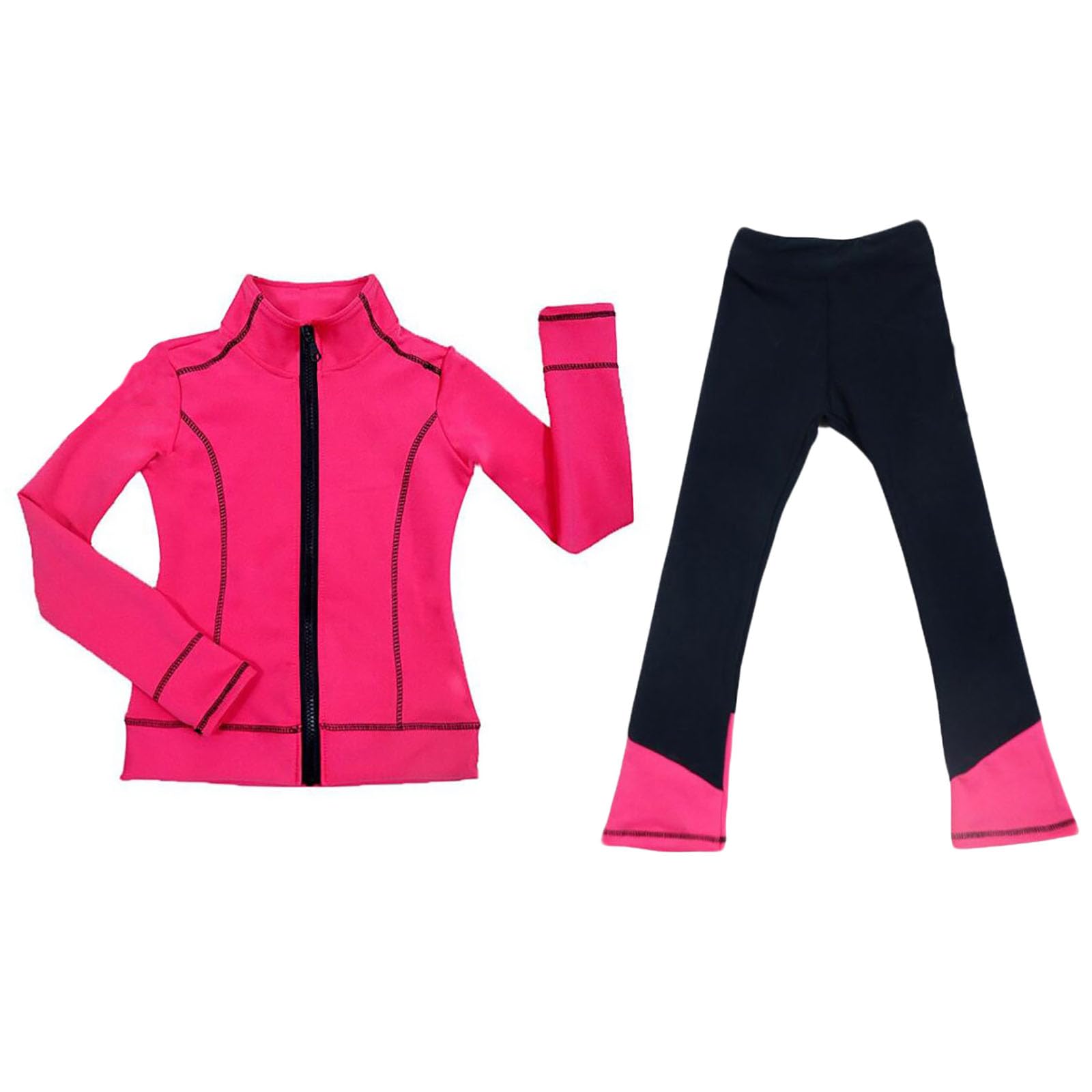 Chaqueta de Patinaje Artístico con Pantalones Niñas Mujeres Pantalones de Entrenamiento Patinaje sobre Hielo Respirable(Size:XXL,Color:Rosa Roja)